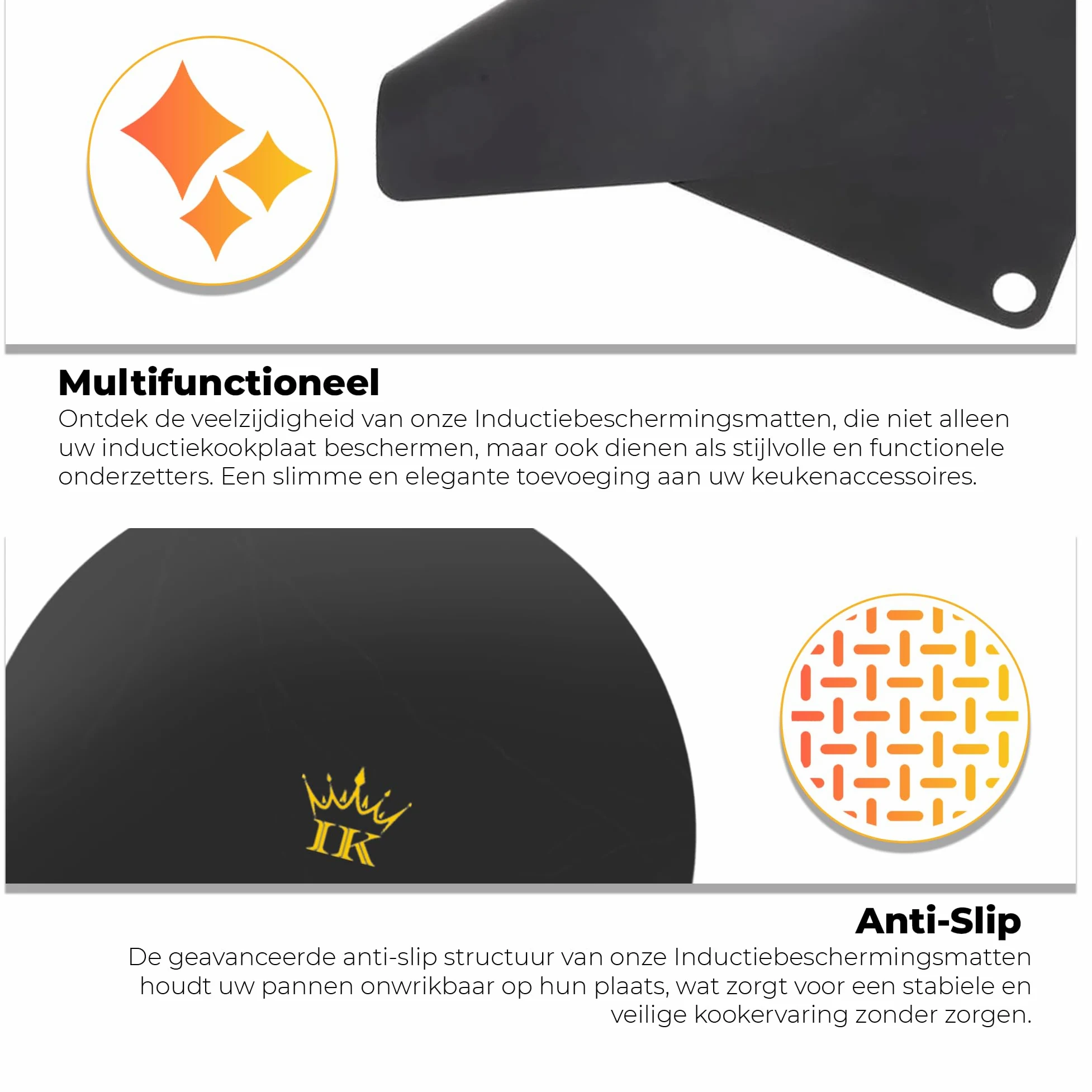 Esteras protectoras de inducción – 6 esteras + 3 colgantes de lujo gratis - Redondo - Negro - Anti Slip - Hasta 230 grados - Elegante - Estera de inducción – Estera antideslizante -
