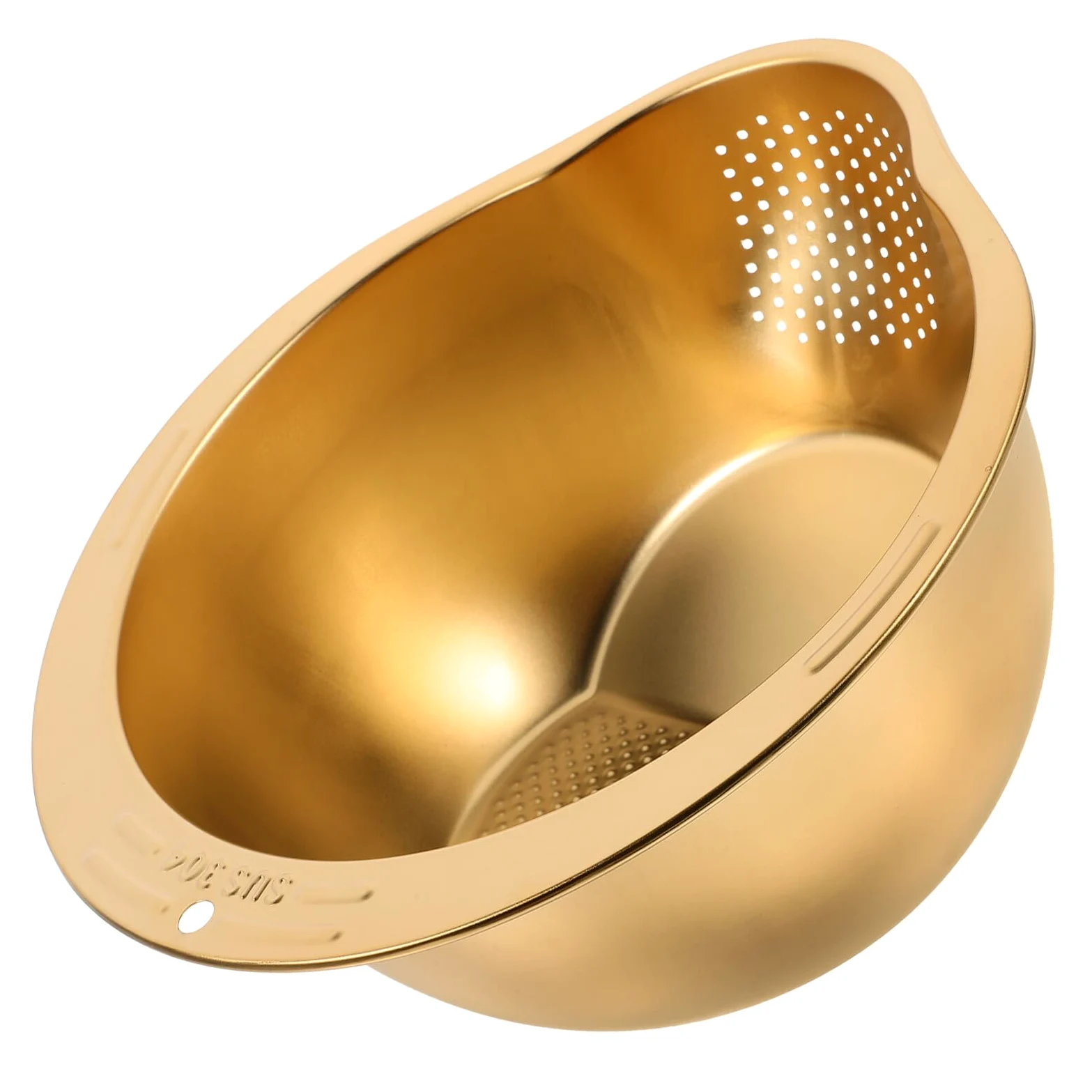 Cesta de Lavado de Acero Inoxidable Dorado para Cocina, Multiusos | Malla Fina, Enjuague de Arroz y Verduras, Superficie Lisa, Elimina Impurezas y Sedimentos, Uso Diario