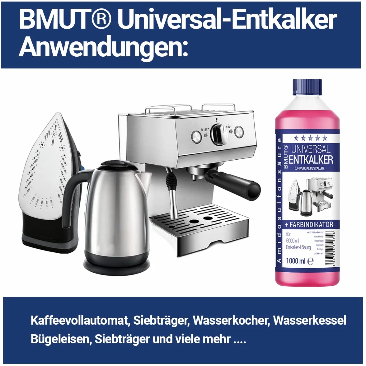 Descalcificador universal de 1000 ml para cafeteras automáticas y máquinas de café, para 8 operaciones de descalcificación 125 ml cada una, 6 botellas