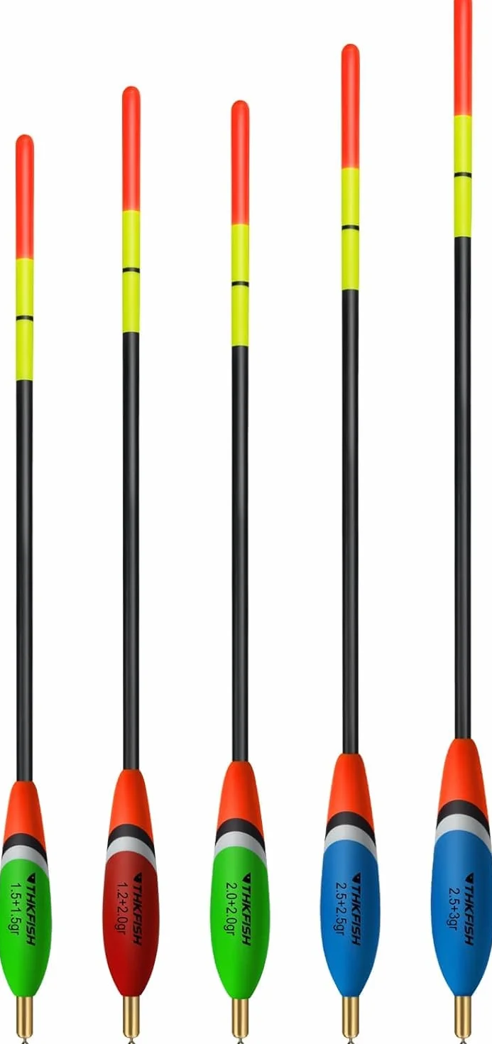 THKFISH Juego de 5 flotadores de Pesca de Madera Colores Vivos 2,5+3g 2,5+2,5g 2,0g 2,0+2,0g