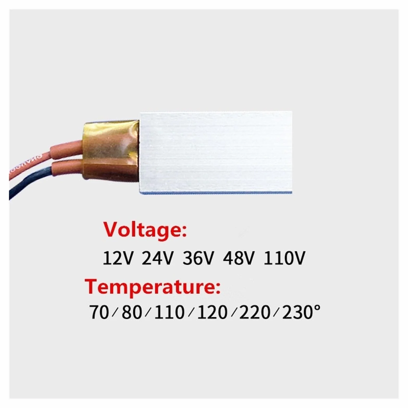 Placa de calefacción termostática PTC, Elemento Calefactor PTC 220V Calefacción Cerámica 35x21x5mm 2W-50W(220v 200c 9-28w)