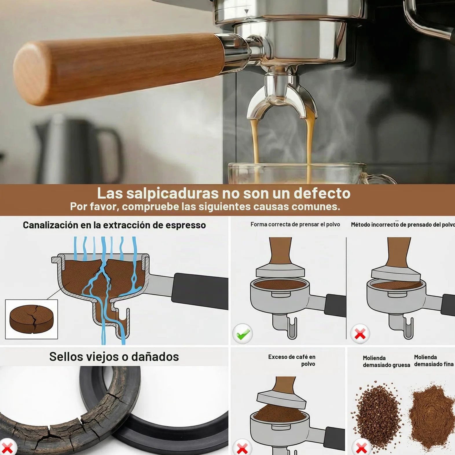 Portafiltro de 51 mm para cafetera DeLonghi EM450M, 3 orejas 4mm de espesor, Para Casabrews CM5418/Cecotec Power Espresso 20, soporte de filtro de acero inoxidable con mango de madera premium