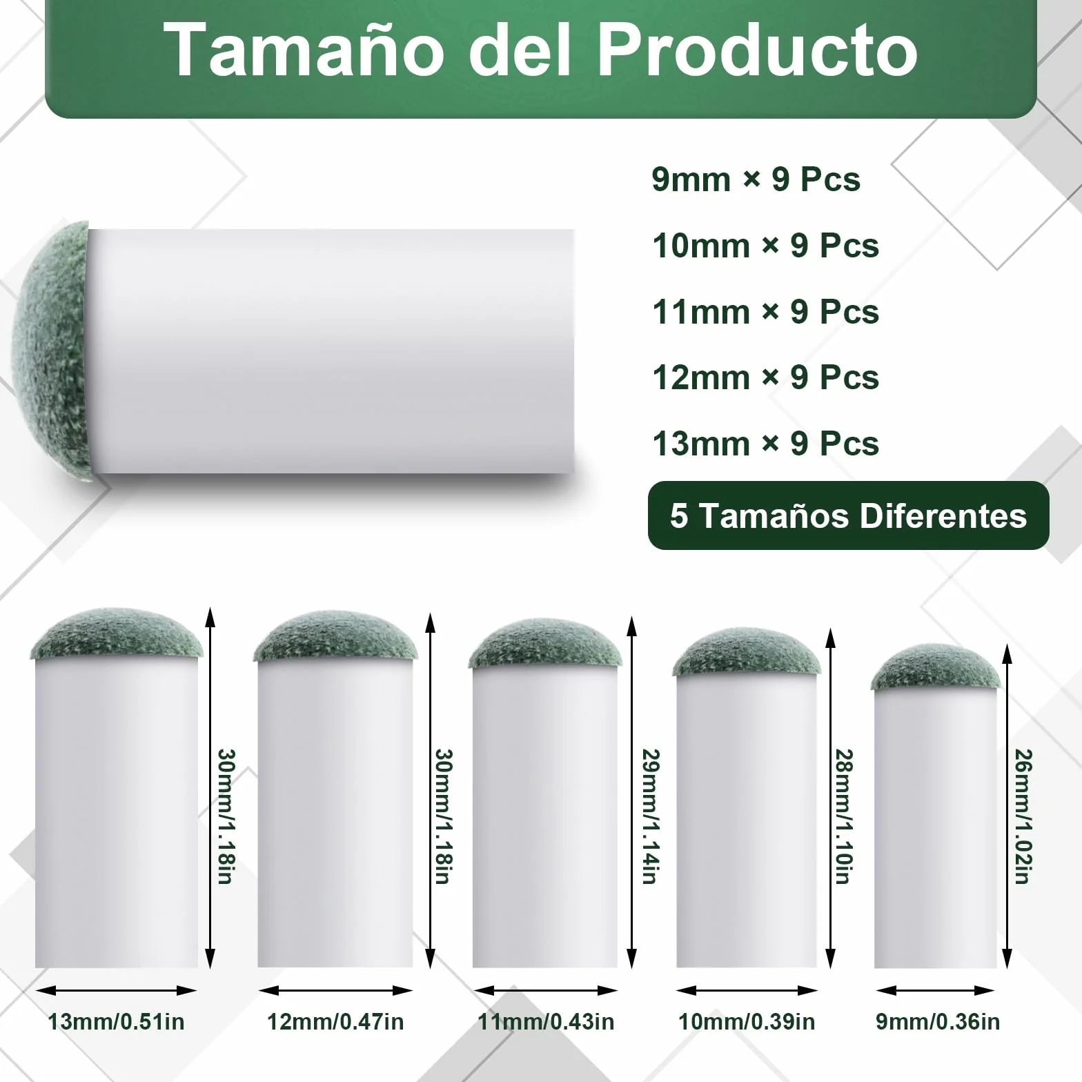 Scettar 45 puntas de Tacos de Billar repuesto(9,10,11,12,13 mm 5 tamaños),Cabeza de palo de reemplazo de billar(Blanco),bucha de bilhar de substituição”