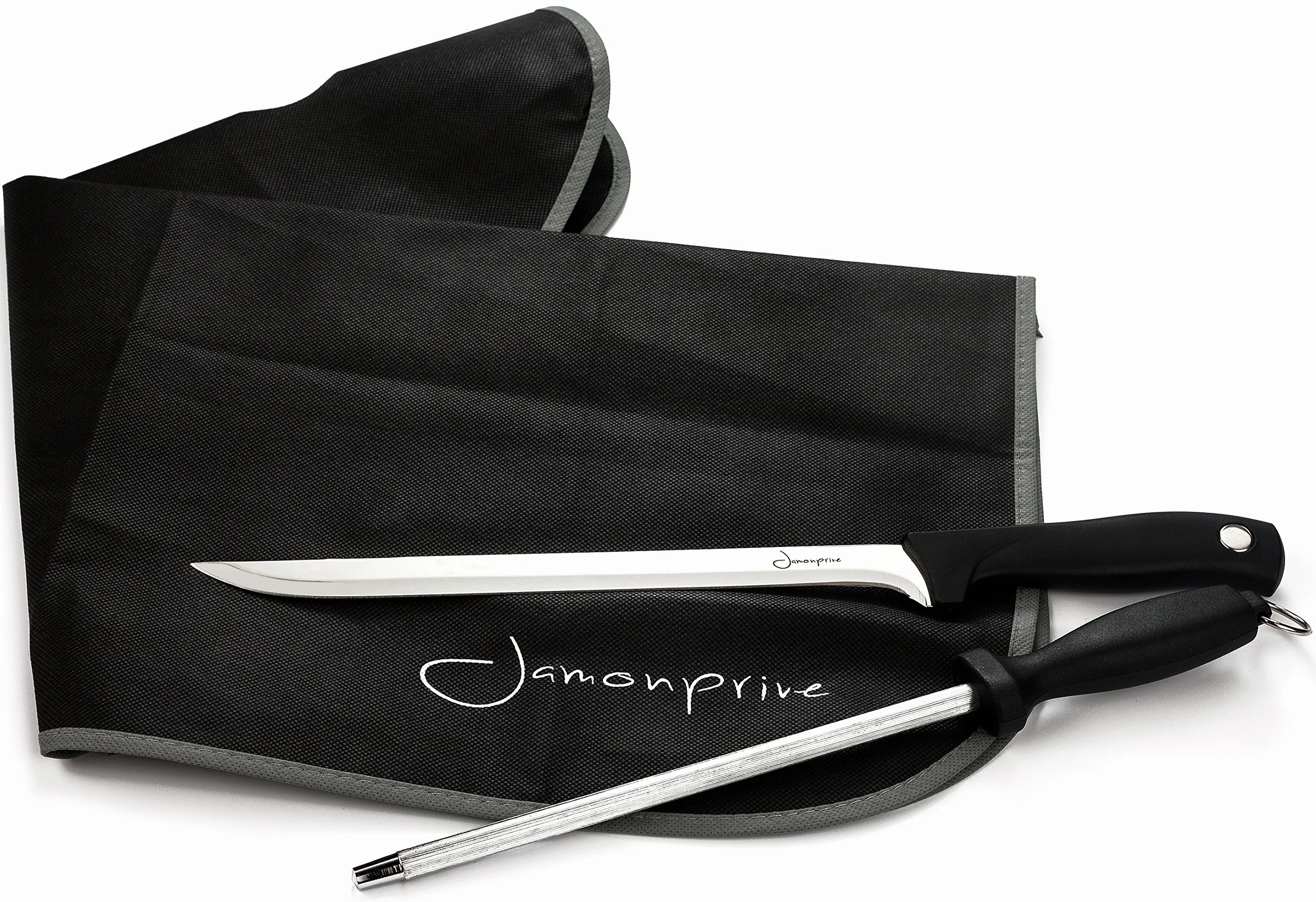 Cuchillo Jamonero con Chaira y Cubre Jamón - Set Profesional para el Corte de Jamón Serrano e Ibérico