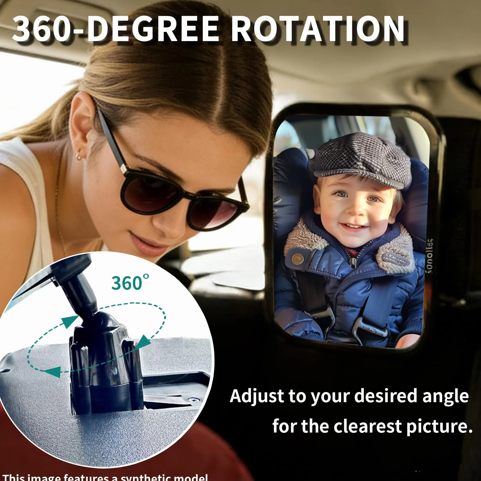 Funbliss Espejo Coche Bebe Asiento Trasero 360° Rotación Vidrio Acrílico Irrompible