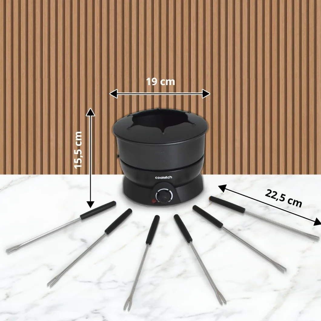 Fondue Eléctrico para 6 Personas, Fondue para Queso, Chocolate, Carne, Caldo y Más, Capacidad de 1.3L, Antiadherente, Termostato Regulável