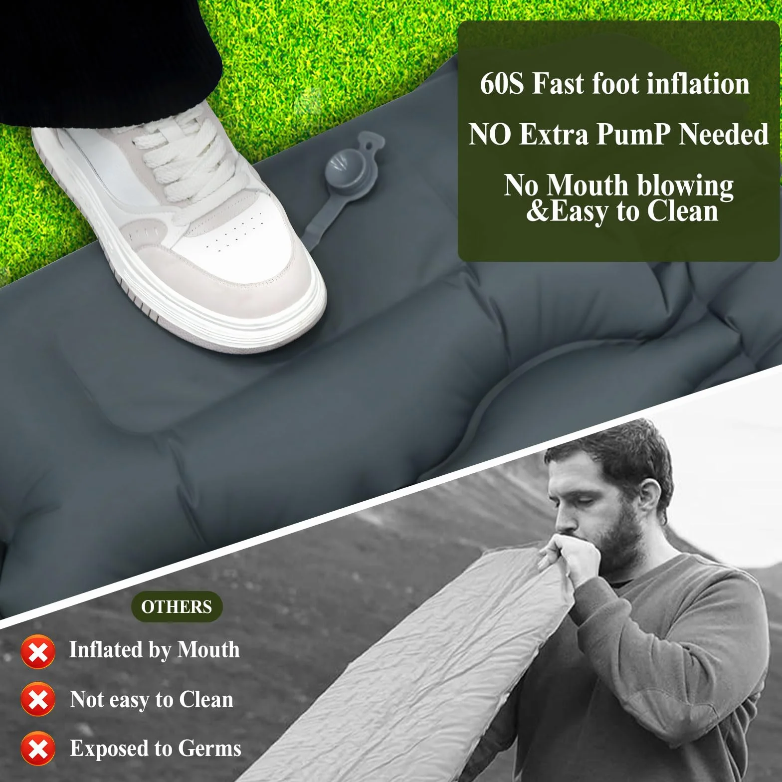 MOYKSRR Colchon Hinchable 10 cm Espesor Inflable Camping Autohinchable con Almohada y Bomba de Pie