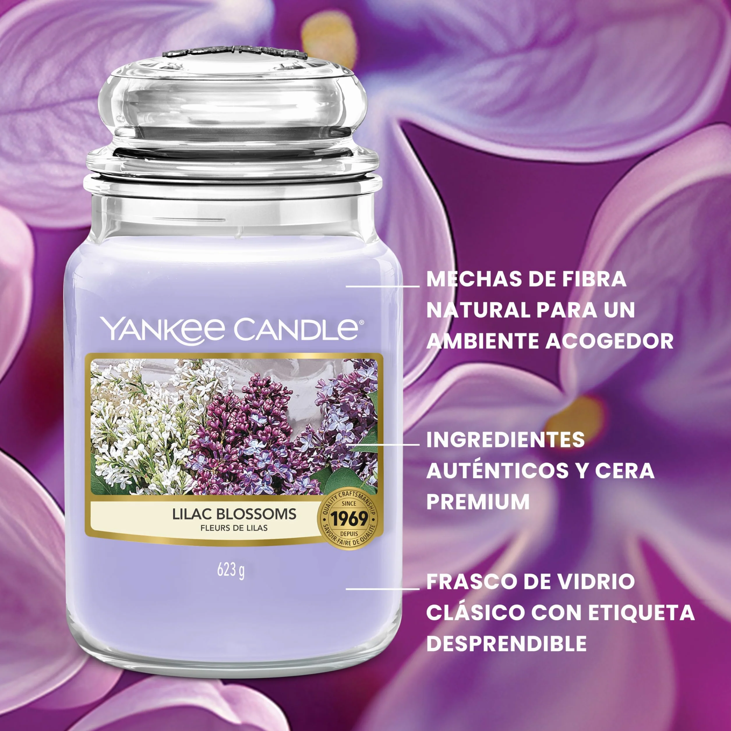 Yankee Candle Vela perfumada | Tarro grande Lilac Blossoms | Velas de larga duración: hasta 150 horas | Regalos perfectos para mujeres