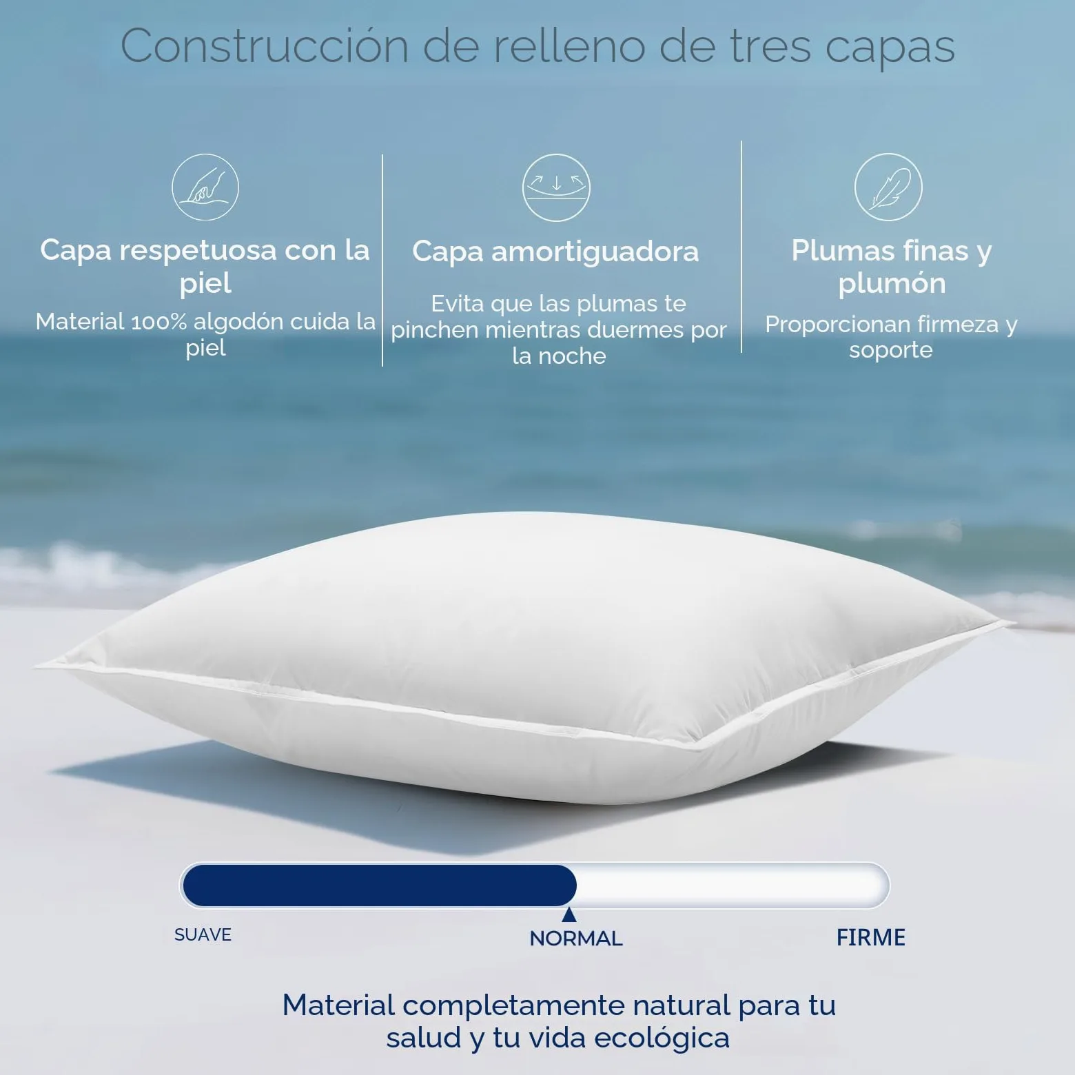 Almohada de Plumón 40x80 Almohada Plumas 40x80 cm Almohada para Dormir de Hotel de 3 Cámaras, Funda 100% Algodón y Relleno de Pluma, Certificado Ökotex (800 g, 1 Unidad)