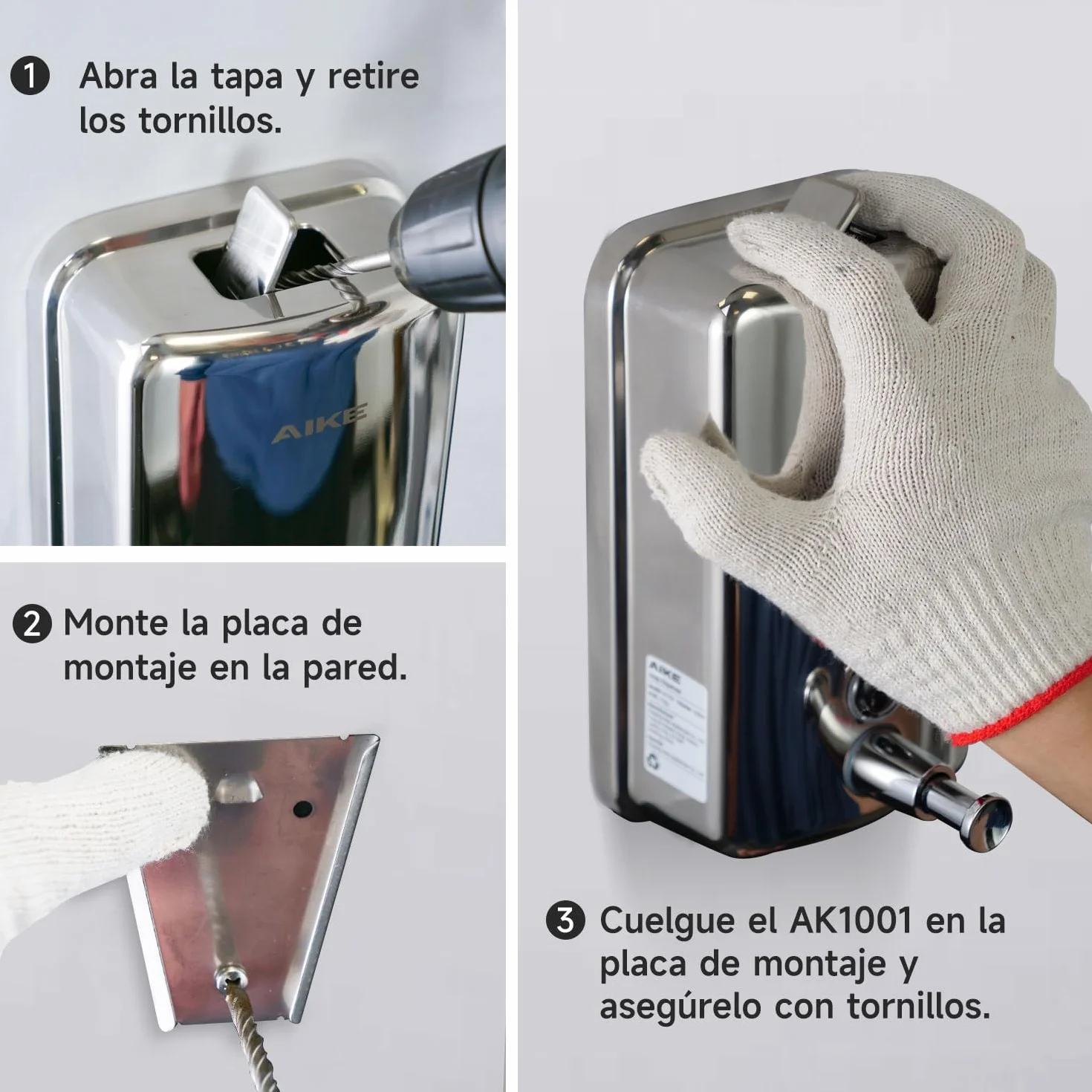 AIKE AK1001 Dispensador de Jabon de Manos, Comercial Dispensador de Jabón Pared de Acero Inoxidable Recargable (Pulido 500ML)