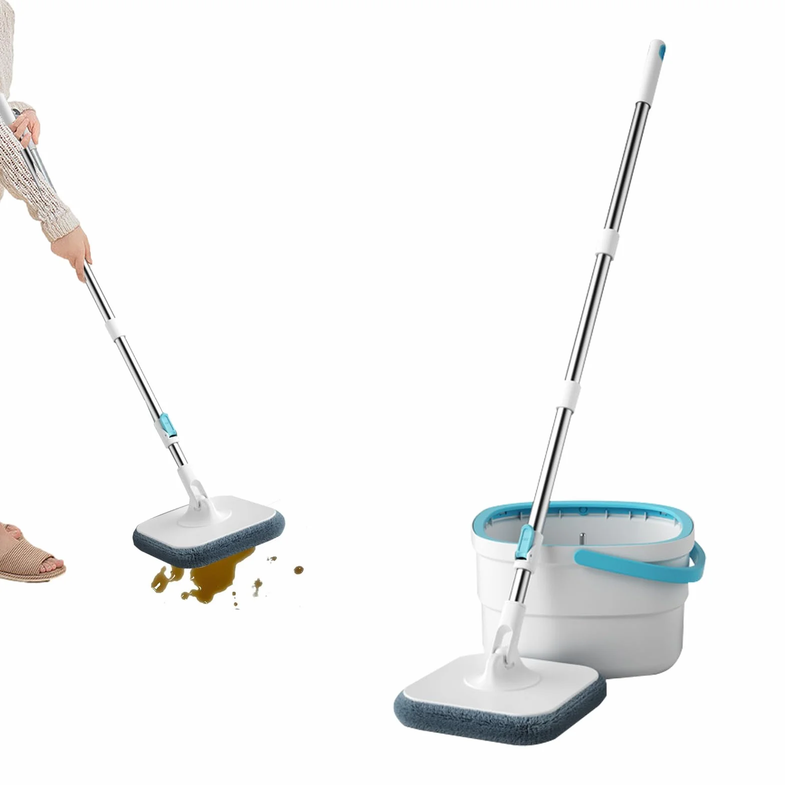 Juego de Fregona de Suelos y Cubo Herramientas para Limpieza De Suelos con | Juego De Fregona Y Cubo Con Escurridor Para Salón Comedor Cocina Baño Y Estudio De Madera