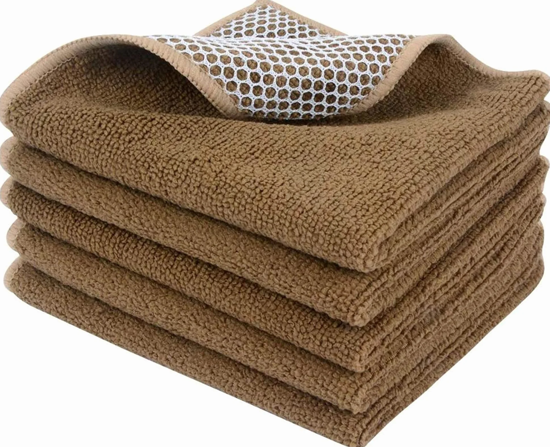 Paños de cocina de microfibra superabsorbentes, los mejores paños de limpieza de cocina con lado de poliéster, paquete de 10 unidades, color marrón, altamente eficaces para un secado rápido y