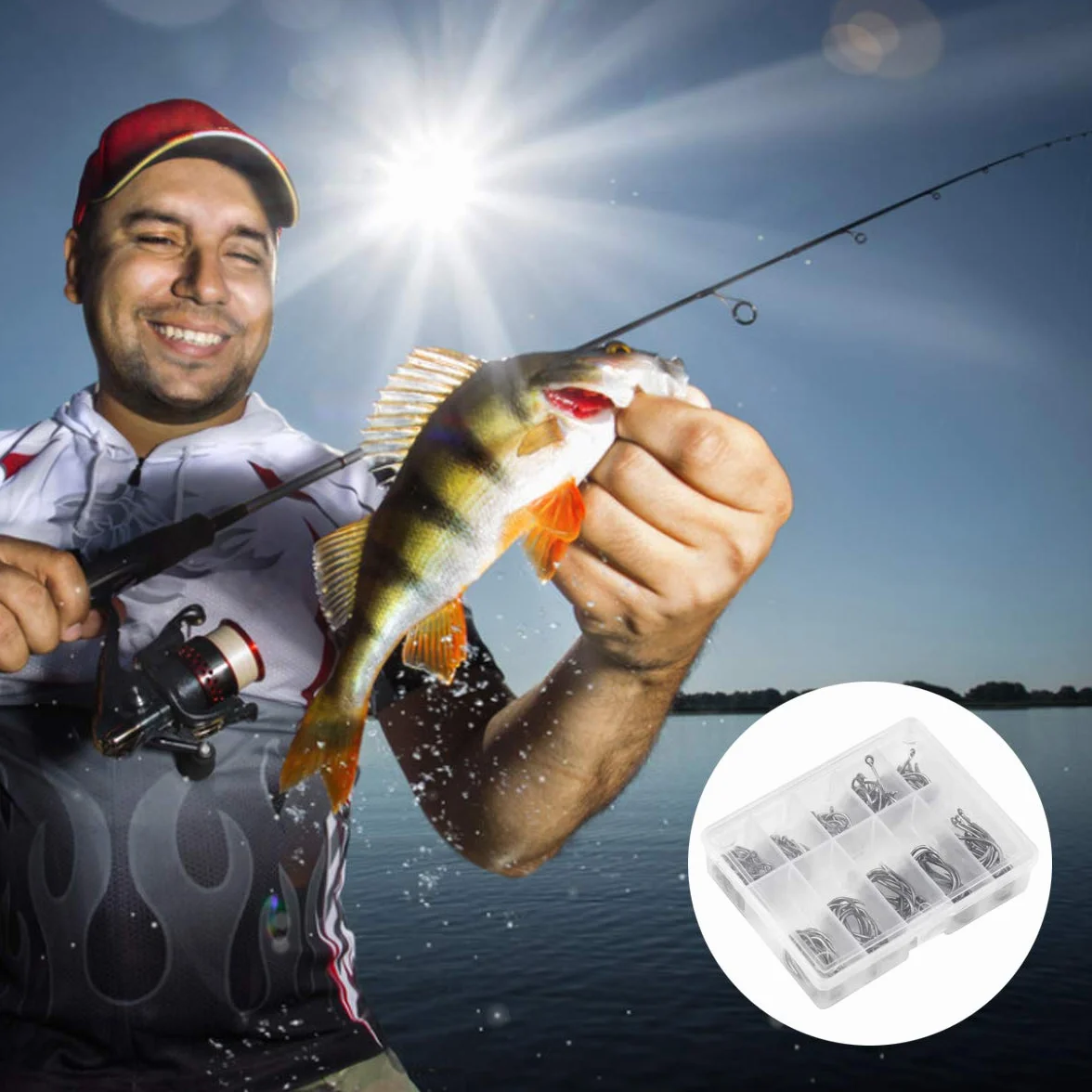 Anzuelos de Pesca 100 PCS 10 Tamaños Acero al Carbono con Caja 3# - 12#