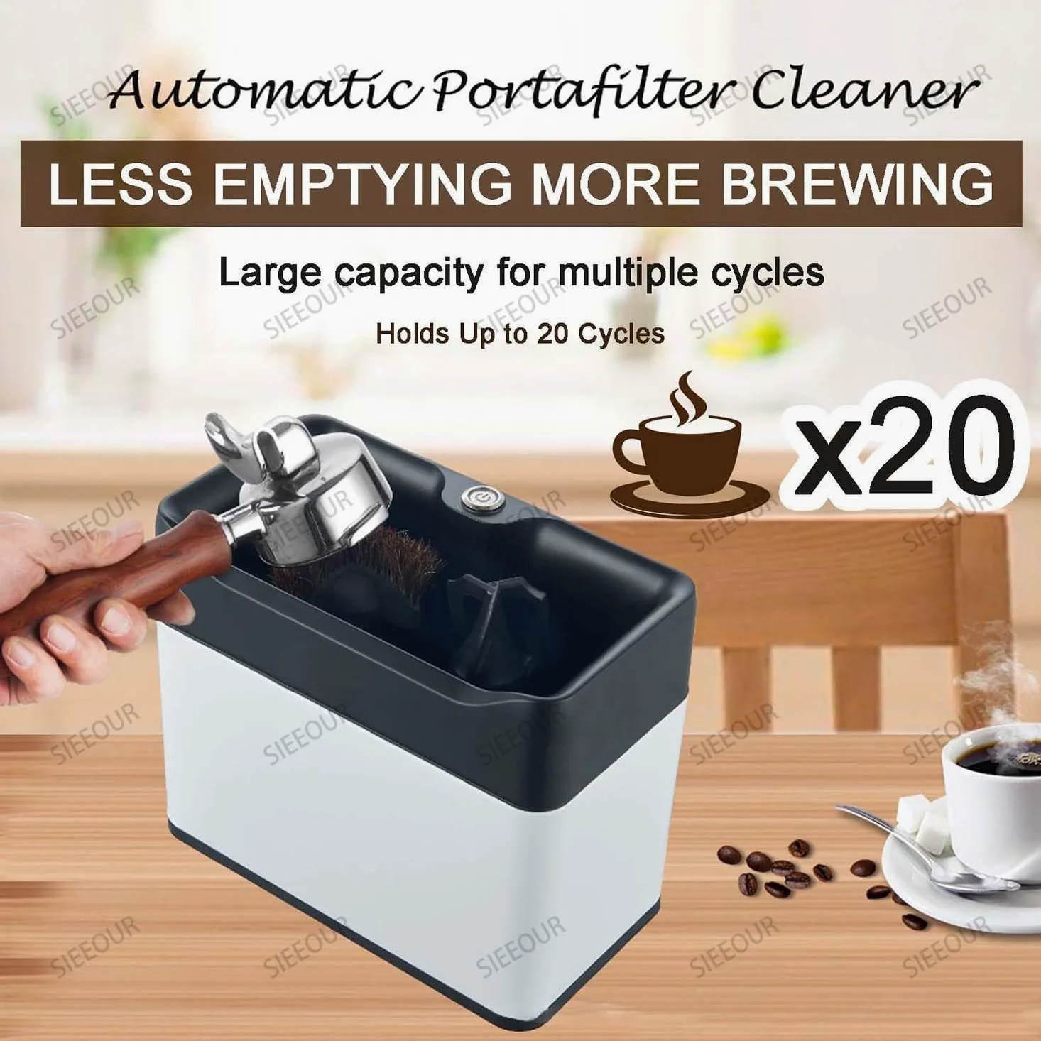 Máquina limpiadora de portafiltros de café eléctrica, dispositivo automático de limpieza de suelo con cepillos duales, 340 RPM, se adapta a 58 mm y 51 mm, ideal para uso comercial y doméstico