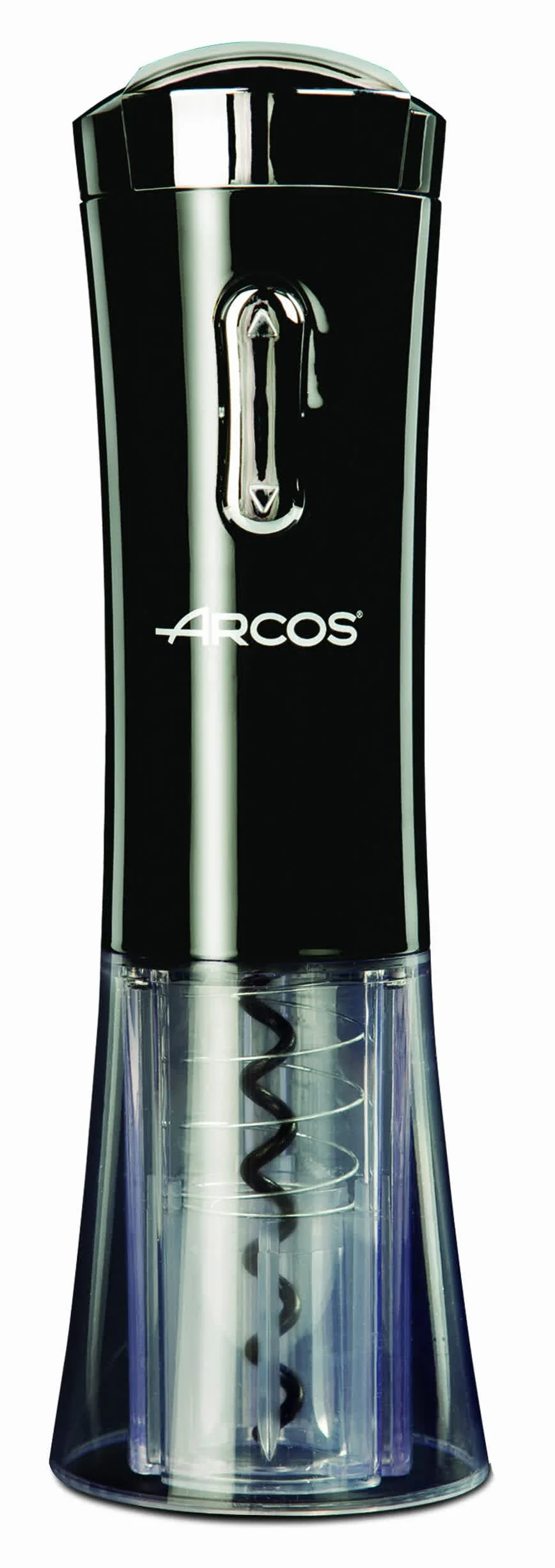 ARCOS Sacacorchos Eléctrico en ABS con Batería Interna Recargable. Abrebotellas Eléctrico Moderno y Elegante con Cortacápsulas y Luz Indicadora. Color Negro