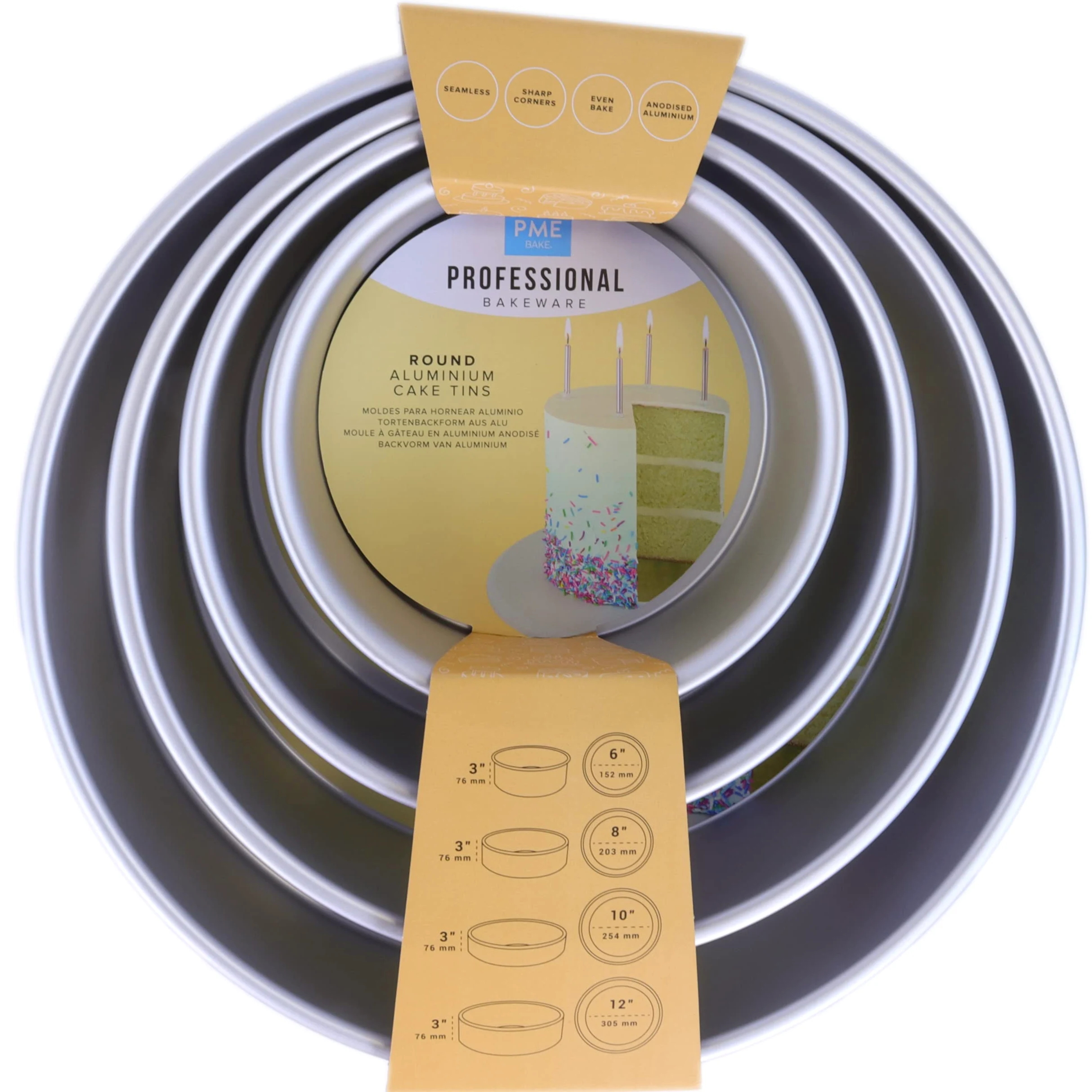 PME Moldes Redondos de 15, 20, 25, 30 cm x 7,5 cm de Altura, Juego de 4