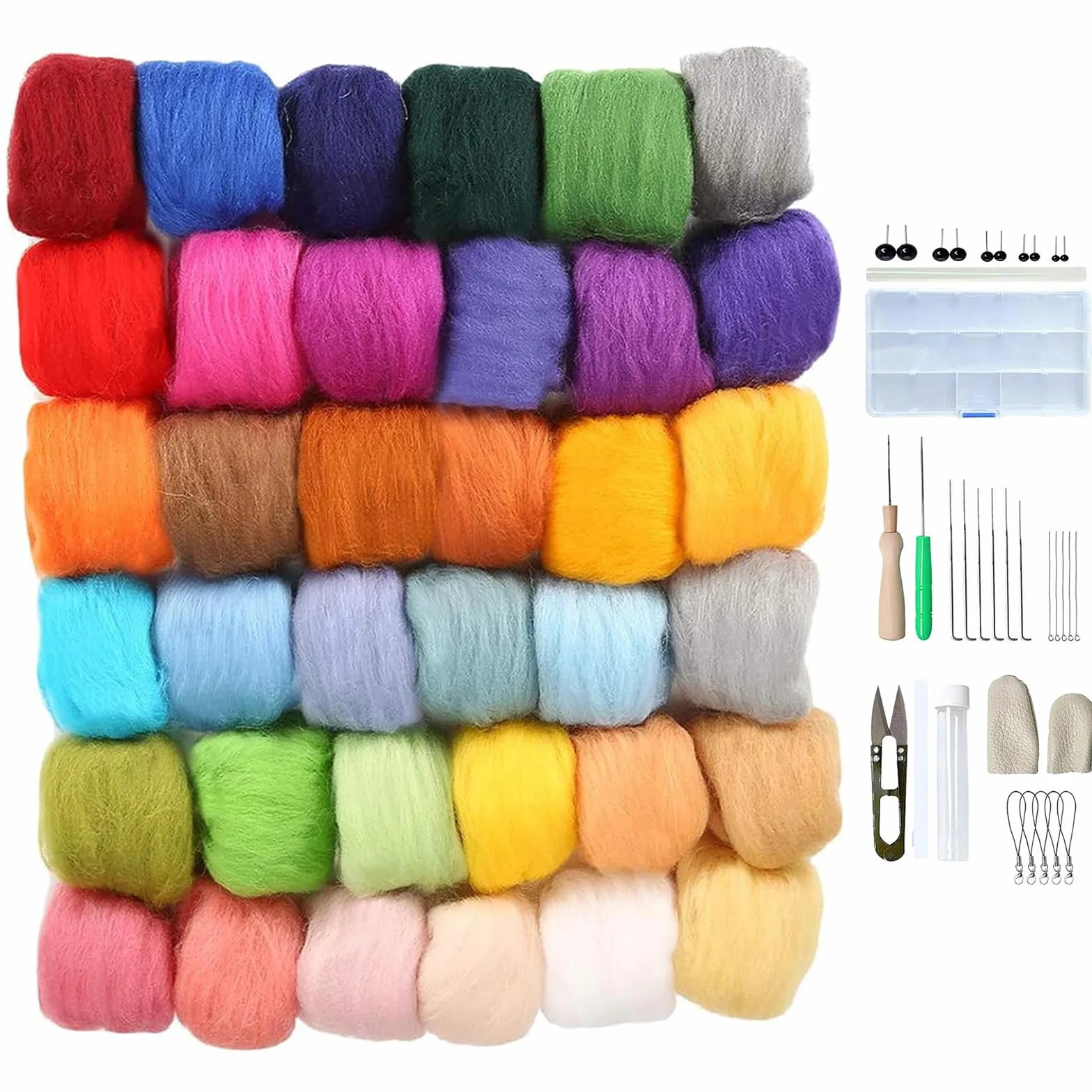 Jlnmmn Kit de Fieltro de Lana, 36 Colores Lana de Fieltro con Kit, Kit Inicial para Fieltro de Aguja, Lana de Fieltro para Profesionales, para Fieltro Hechos a Mano Creativos y Manualidades Bricolaje