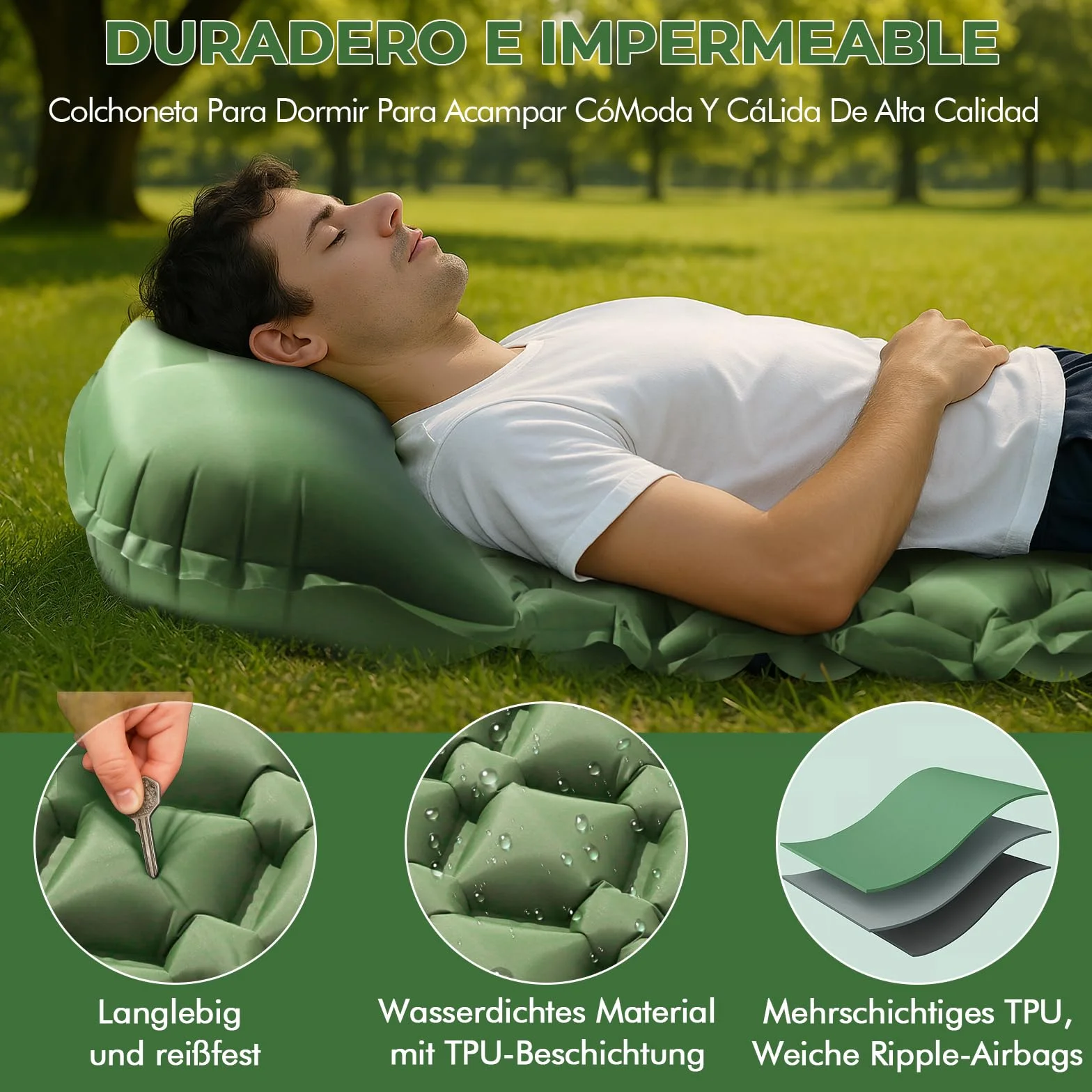 LENDOO Colchoneta Autoinflable Camping Ultraligero con Almohada y Bomba