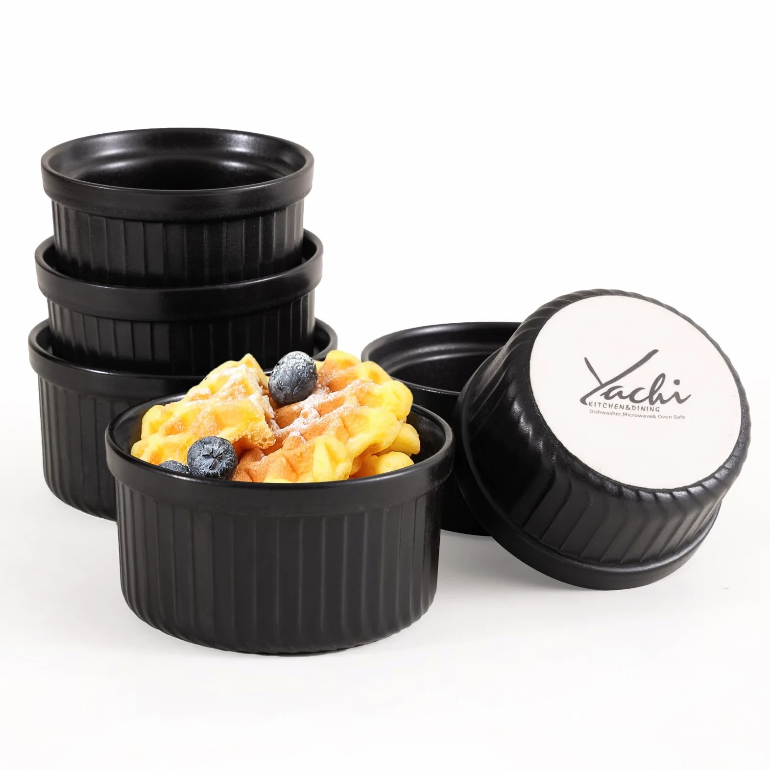 Yachi Ramequines de cerámica de 6 onzas, juego de 6, Ramekin de porcelana, apto para horno, soufflé de gres, soufflés para hornear, crema brulées, natillas, pudines, apto para horno y lavavajillas