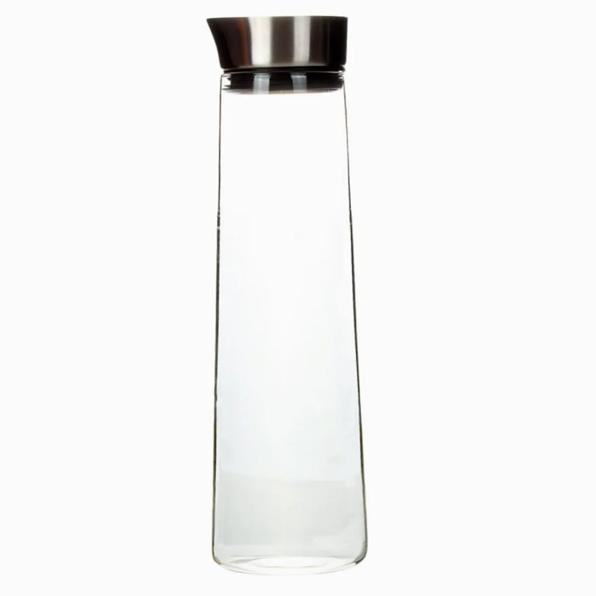 DOITOOL Jarra de Agua Fría de Vidrio de Borosilicato 1L Tapa de Acero Inoxidable Diseño Recto Antidesbordamiento Recipiente Transparente para Jugo Adecuado para Uso Doméstico y Oficina