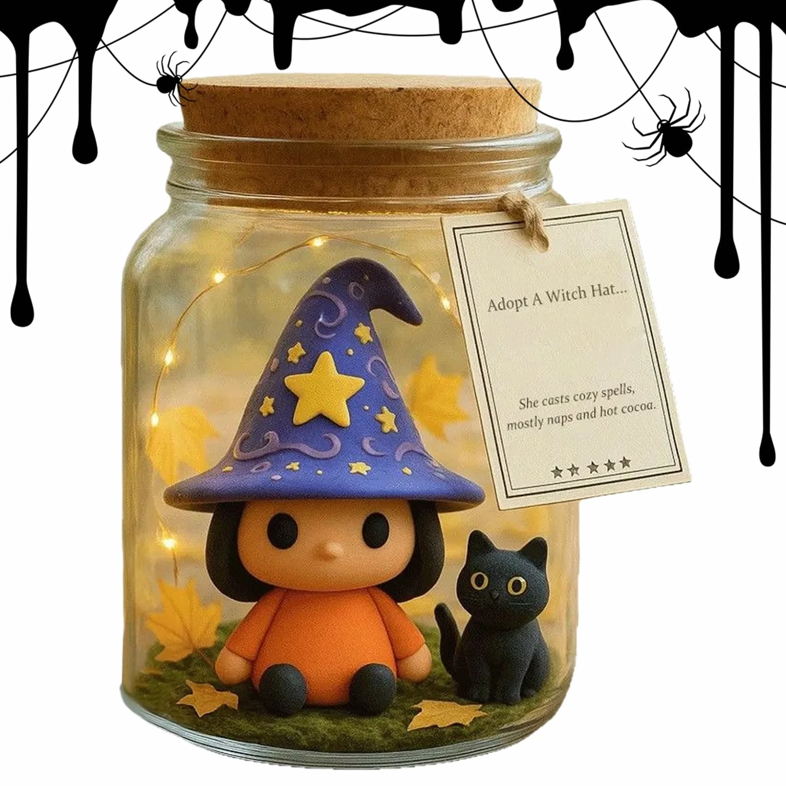 Genérico Tarro con Figura De Halloween - Bruja y Gato en Tarro,Regalo De Fiesta Centro De Mesa De Halloween Accesorios para Baño Fotografía Dormitorio Cocina Salón Estudio