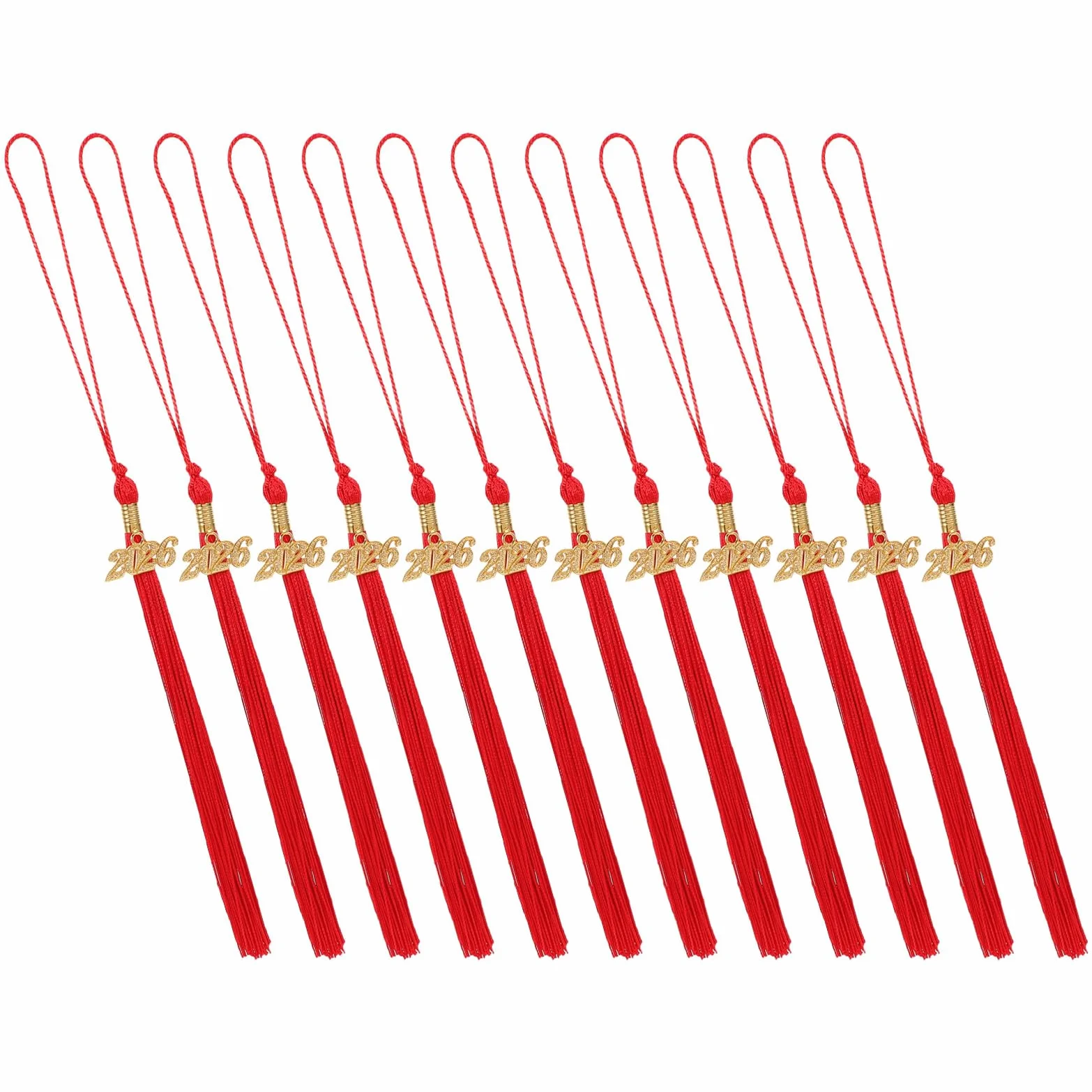 CALLARON 12 Piezas Borla para Birrete de Graduación Roja 2026 con Dije Decorativo, Material de Poliéster y Aleación de Zinc, Accesorio Reemplazable para Temporada de Graduación