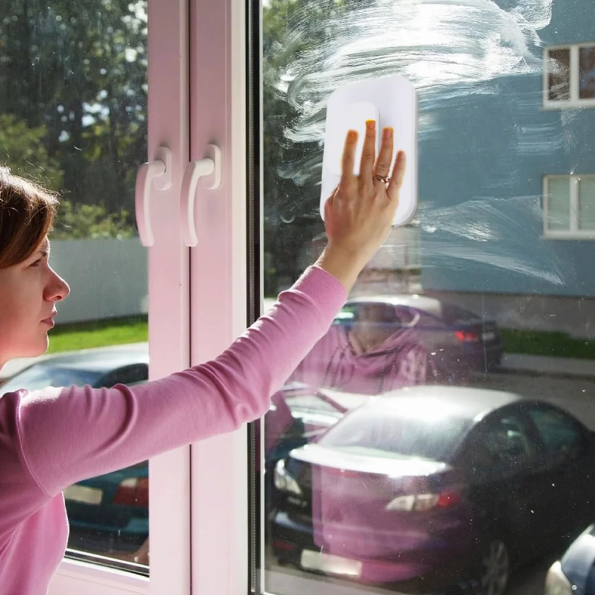 Limpiador de Ventanas Magnético Doble Cara Cordón de Seguridad, Fácil de Usar, Material Abs y Silicona para Limpieza en Ventanas Difíciles de Alcanzar