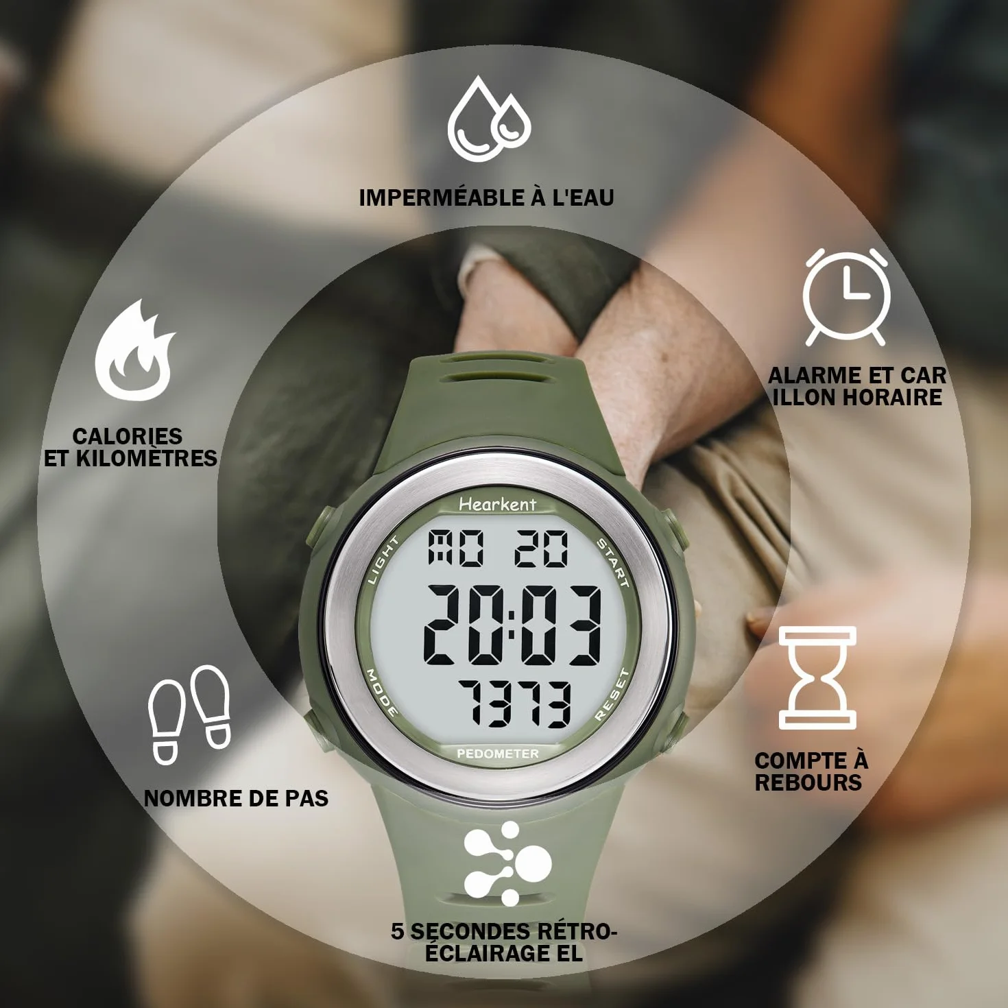 Hearkent Reloj podómetro impermeable para personas mayores sin Bluetooth