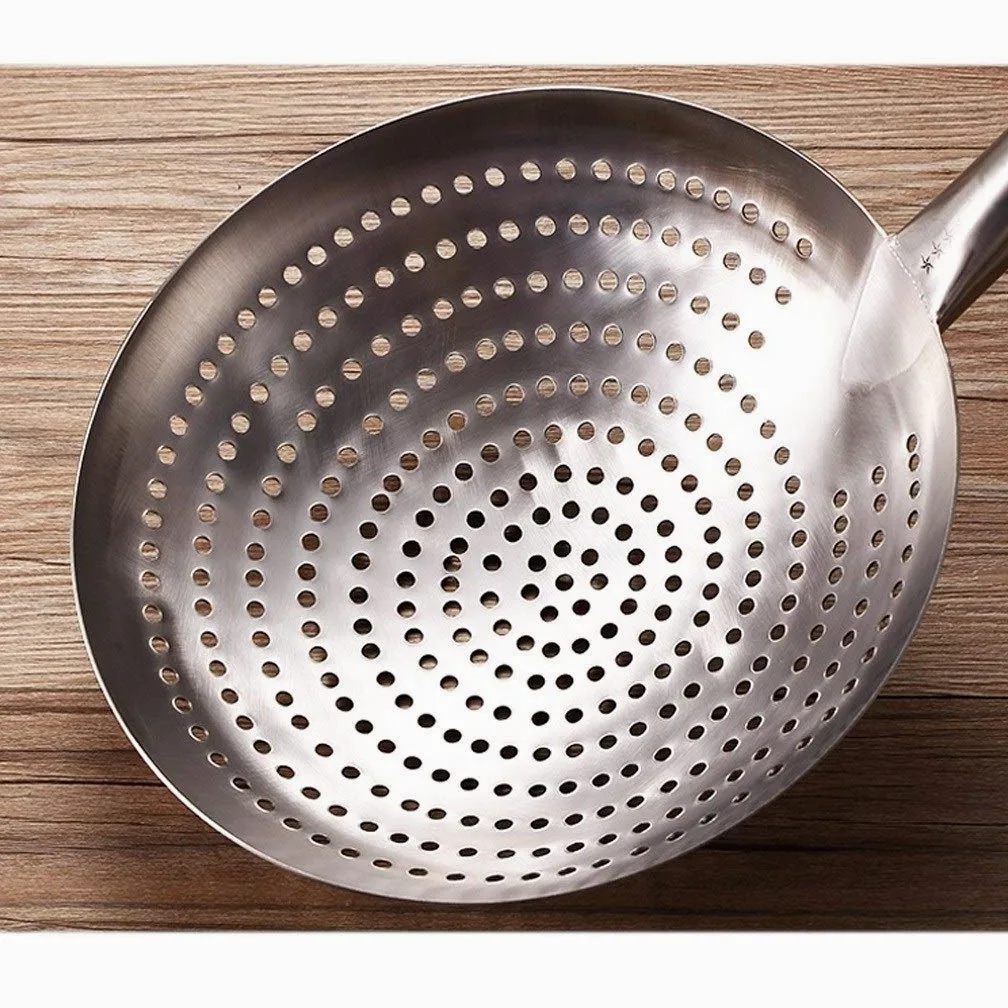 cuchara agujereada Cocina alambre de acero inoxidable colador de acero inoxidable mango de madera tamiz del grado comercial colador grande for la familia hotel Restaurantes (10.2" ) colador ( Size : L