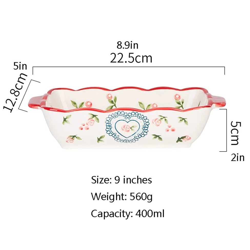 Fuente para Hornear Ceramic Bakeware - 9 pulgadas para hornear - rectangular / panadero redondo, cacerola para hornear con asas dobles, sartenes lasañas para cena de pastel, cocina Bandejas Horno