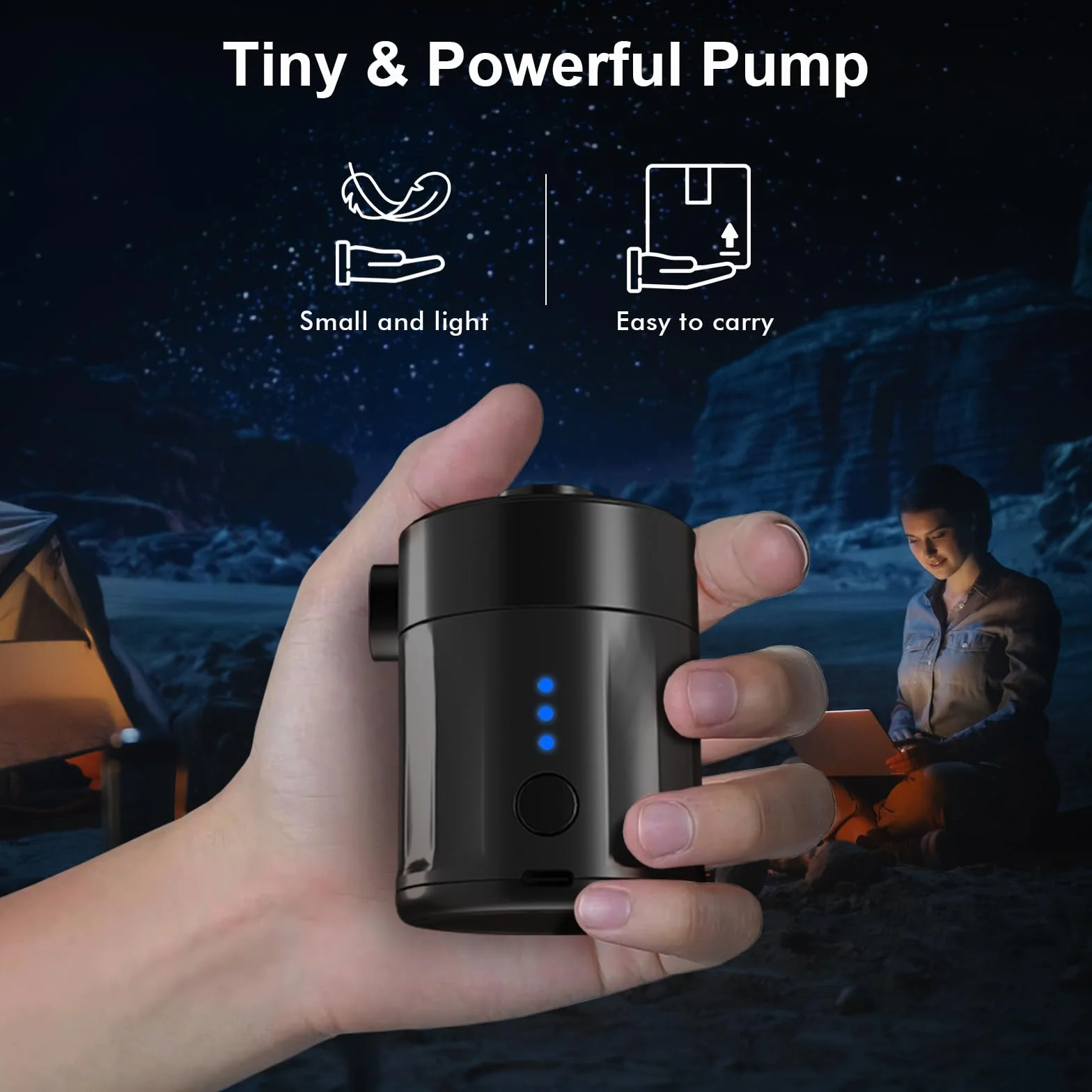 Mojimdo Bomba de Aire Eléctrica Portátil Recargable 2 en 1 para Inflables, Mini Bomba de Vacío con 4 Boquillas
