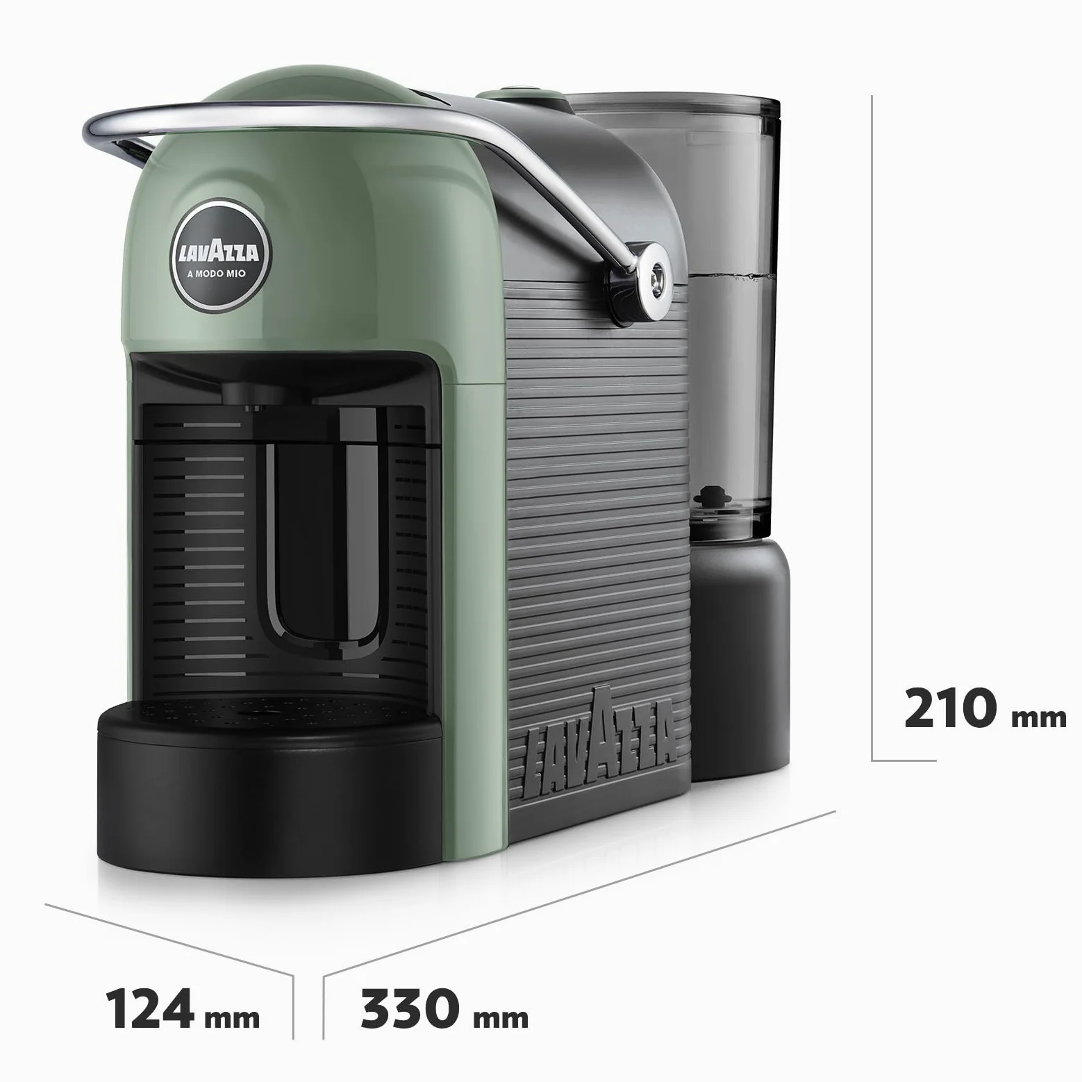 Lavazza, A Modo Mio Jolie Evo, Cafetera de 36% Plástico Reciclado, Máquina de Café Expreso con 64 Cápsulas Lavazza, A Modo Mio Crema y Sabor Clásico Incluido, Verde
