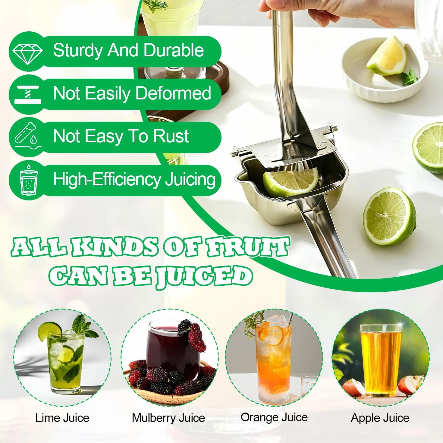 2 Piezas Acero Inoxidable 304 Exprimidor Limon Exprimidor Manual Lemon Squeezer Principio de Palanca Exprimido Eficaz Facil de Limpiar para Limones Naranjas Limas Granadas y Otras Frutas | Acero inoxidable 304 | Mango ergonómico | compacto ahorra espacio