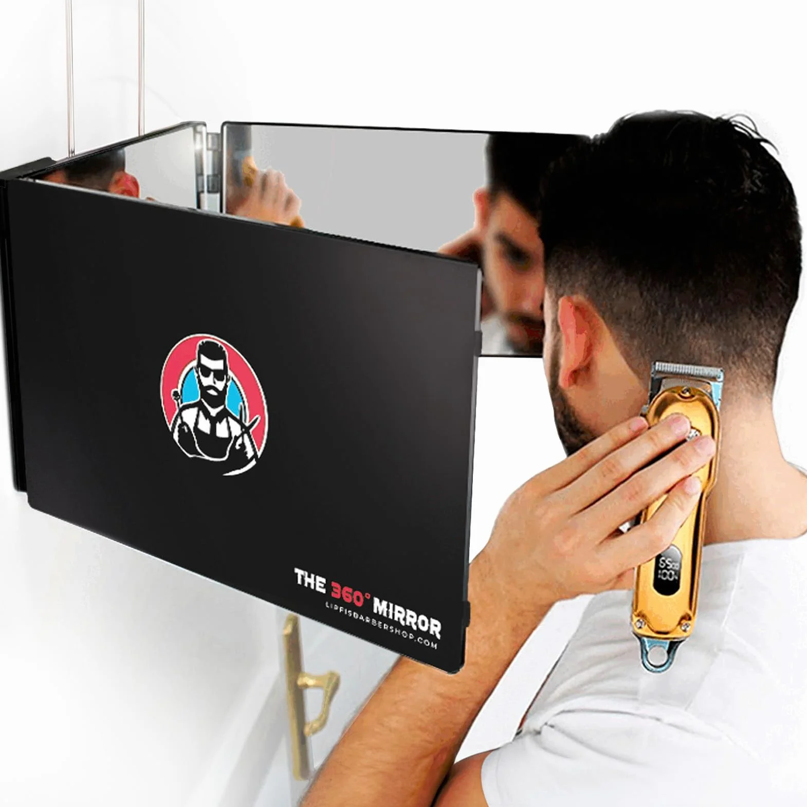 Espejo de 360 grados con Ganchos Telescópicos Ajustables para Cortes de Cabello para Hombres