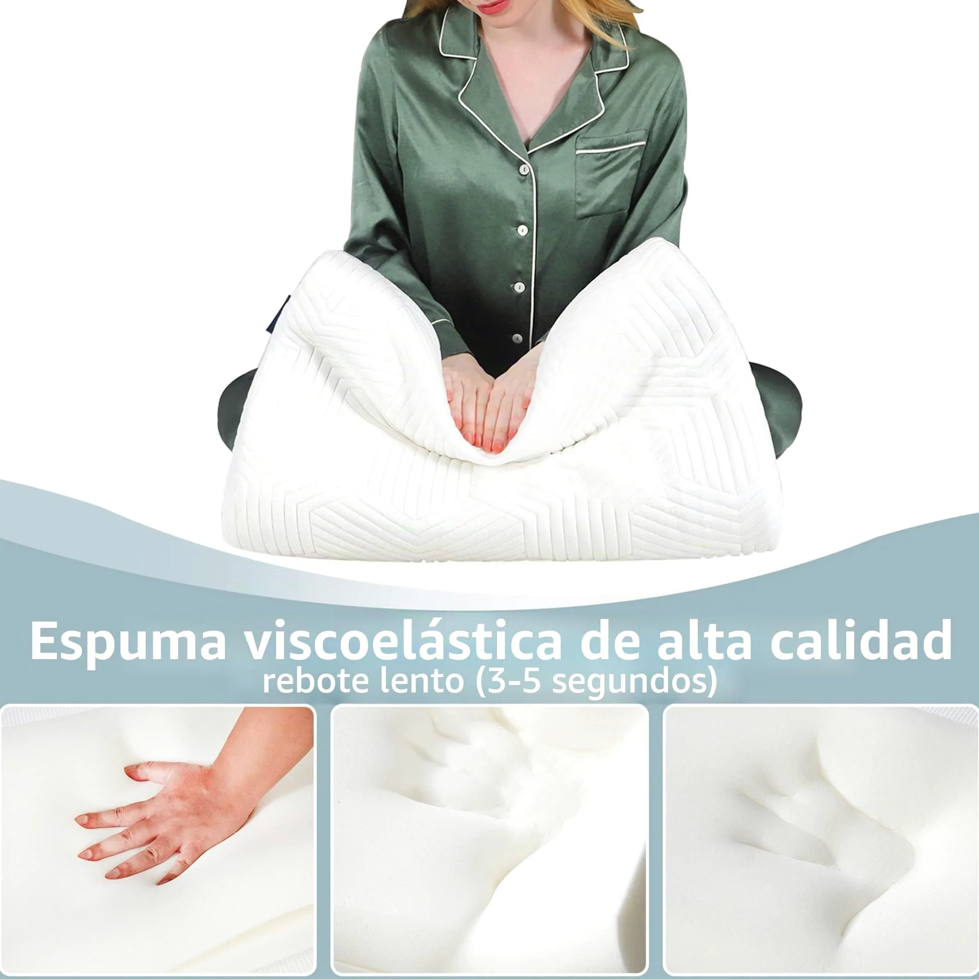 LAMB | Almohada Cervical | 60x35 cm | Almohada Viscoelastica | Altura Regulable | Almohada Ortopedica | Ergonómico | 12/10cm Hoch