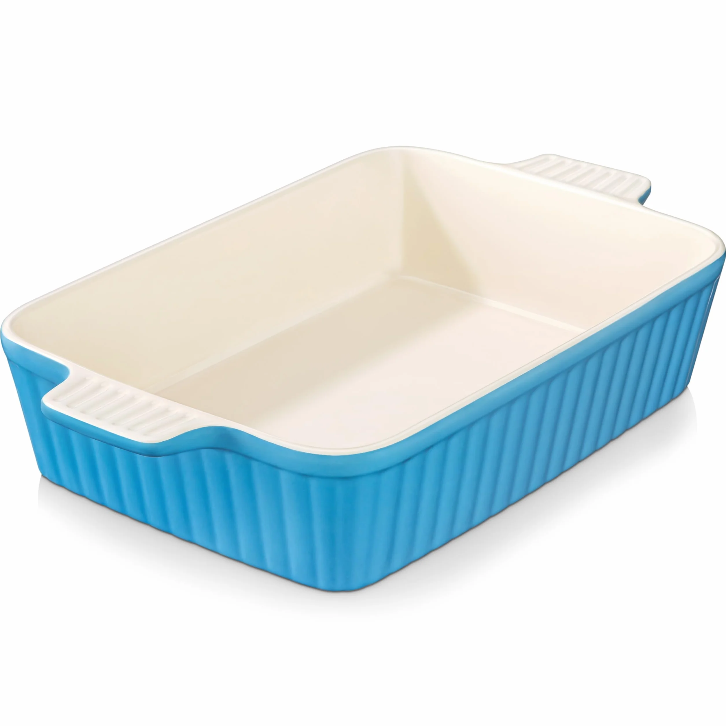 MALACASA Serie BAKE, Fuente Rectangular de Porcelana para Horno de 4200 ml, Fuente Grande para Horno con Asas para Gratinados y Guisos, Apta para Lavavajillas, Color Azul