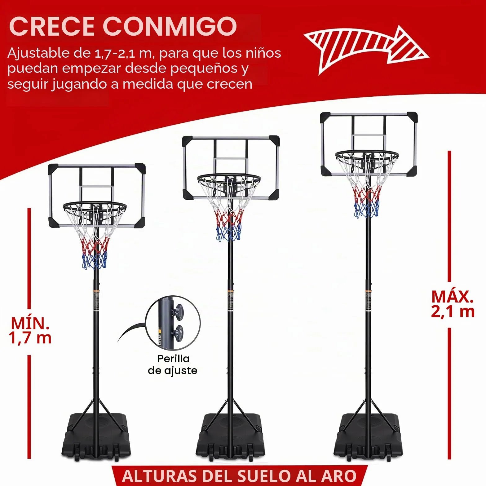 Aro de baloncesto portátil ajustable 7 pies tablero transparente 165-213 cm