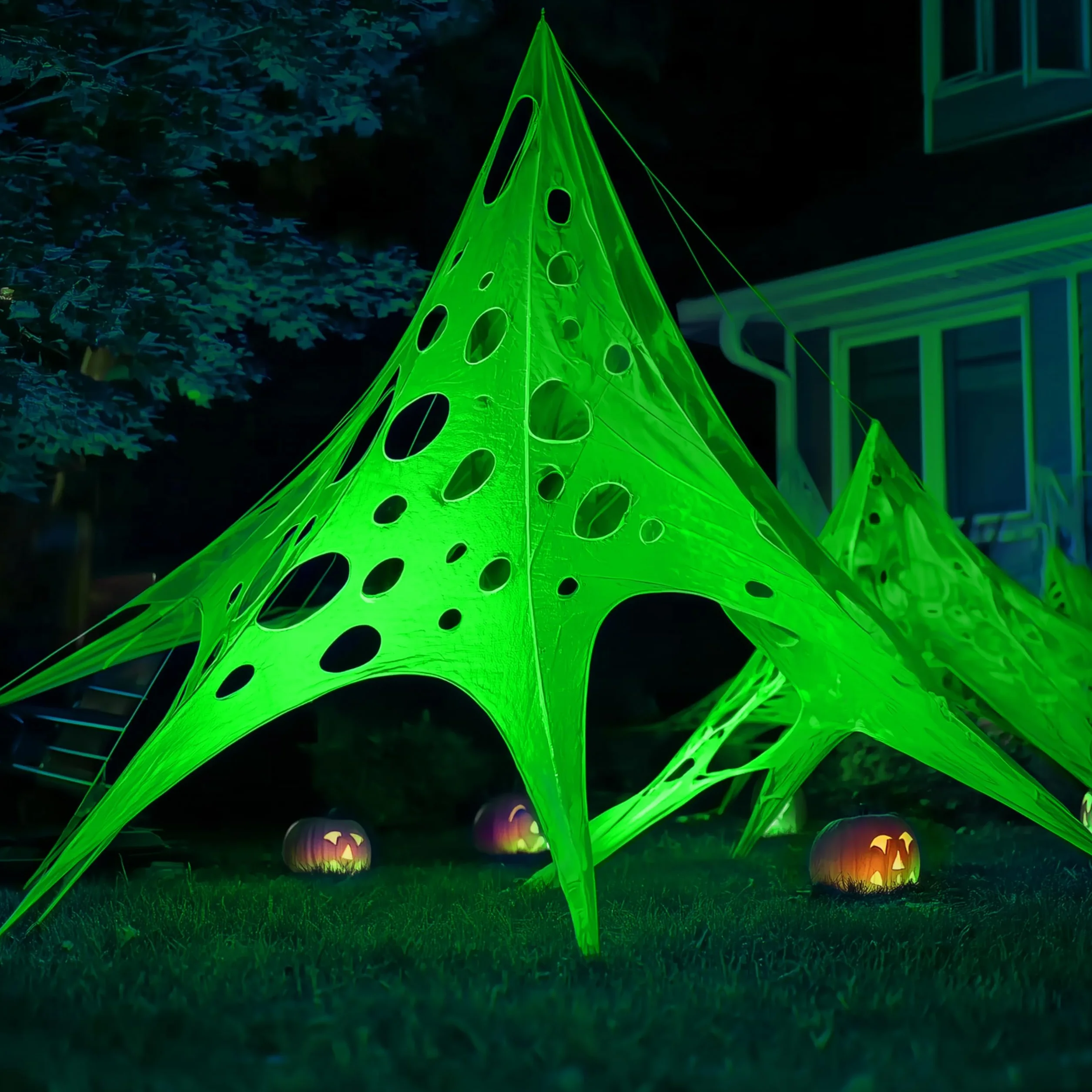 JOYIN Telaraña de Halloween de 1000 pies Cuadrados, decoración al Aire Libre, telarañas Gigantes Que Brillan en la Oscuridad, telaraña elástica Flexible en Blanco (Azul por la Noche), Verde, Naranja