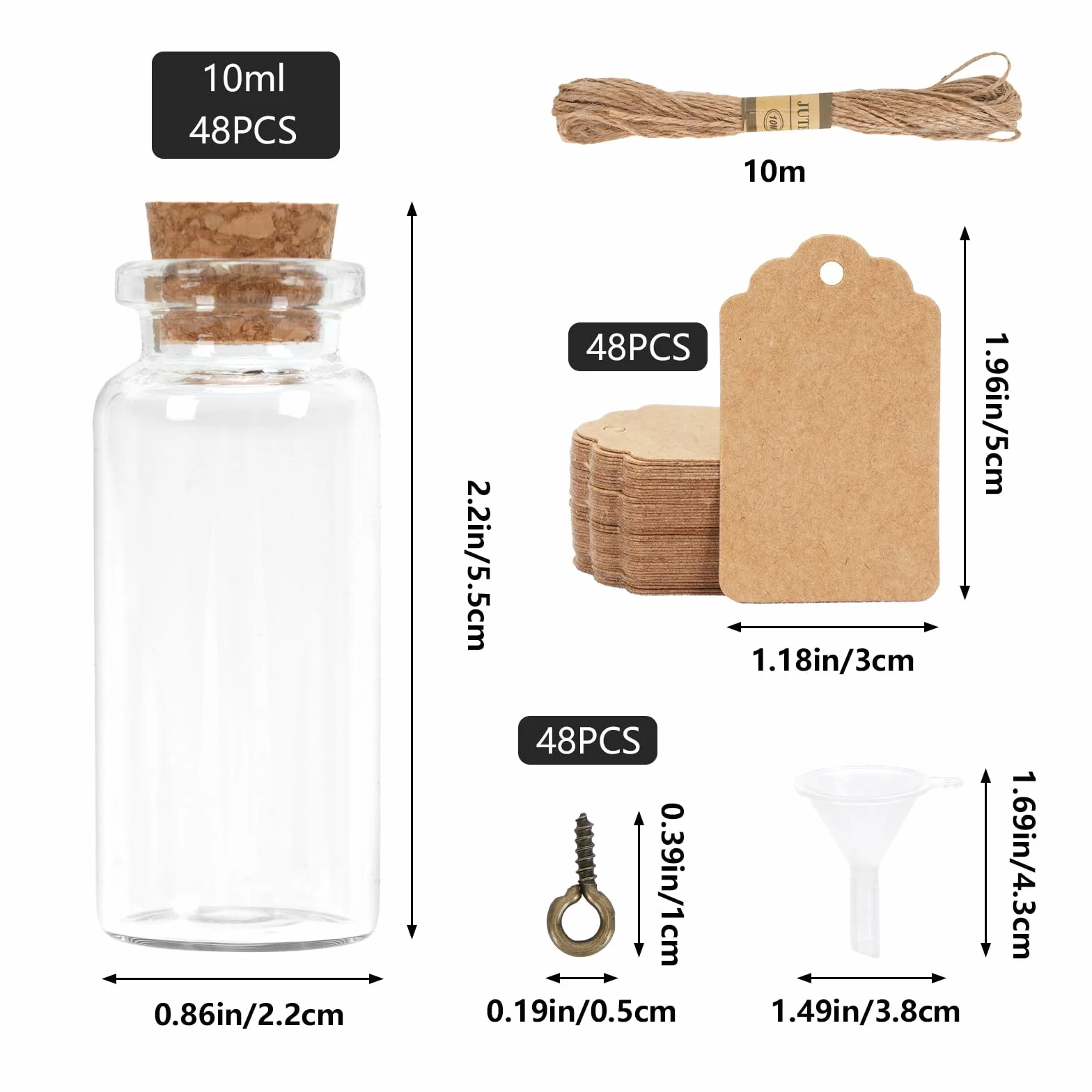 48 Piezas Botella de Vidrio Mini Botellas de Cristal 10ml Frascos de Cristal Pequeños con Tapa Botellas Pequeñas de Cristal Decorativas para Decoración de Bodas Cumpleaños Fiestas Navideñas