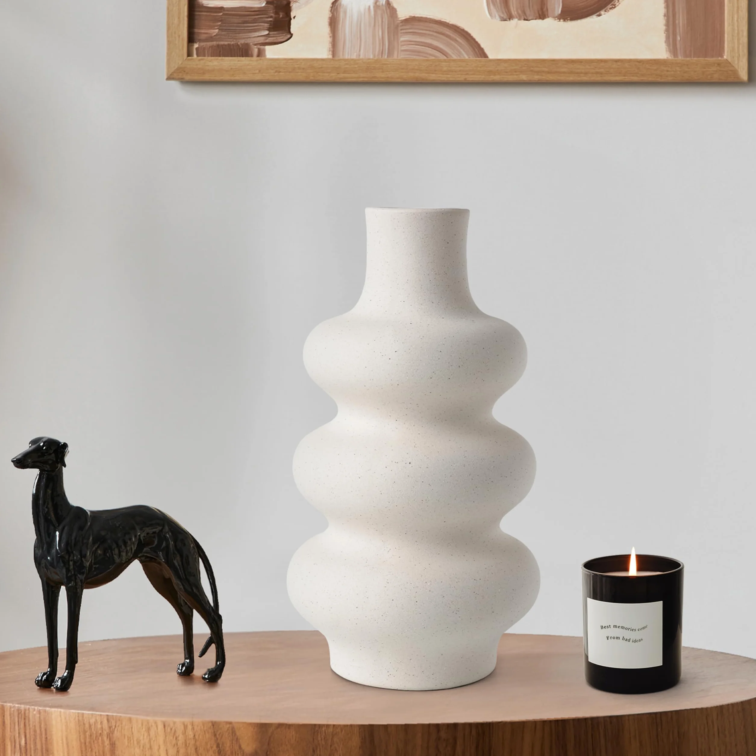 Winter Shore Jarron Ceramica Beige - Jarron Decorativos Modernos de 25 cm con Diseño de Donut Redondo - Jarrón Flores Secas, Pampas, Ramo Fresco para Oficina, Cenas, Centros de Mesa, Fiestas, Bodas