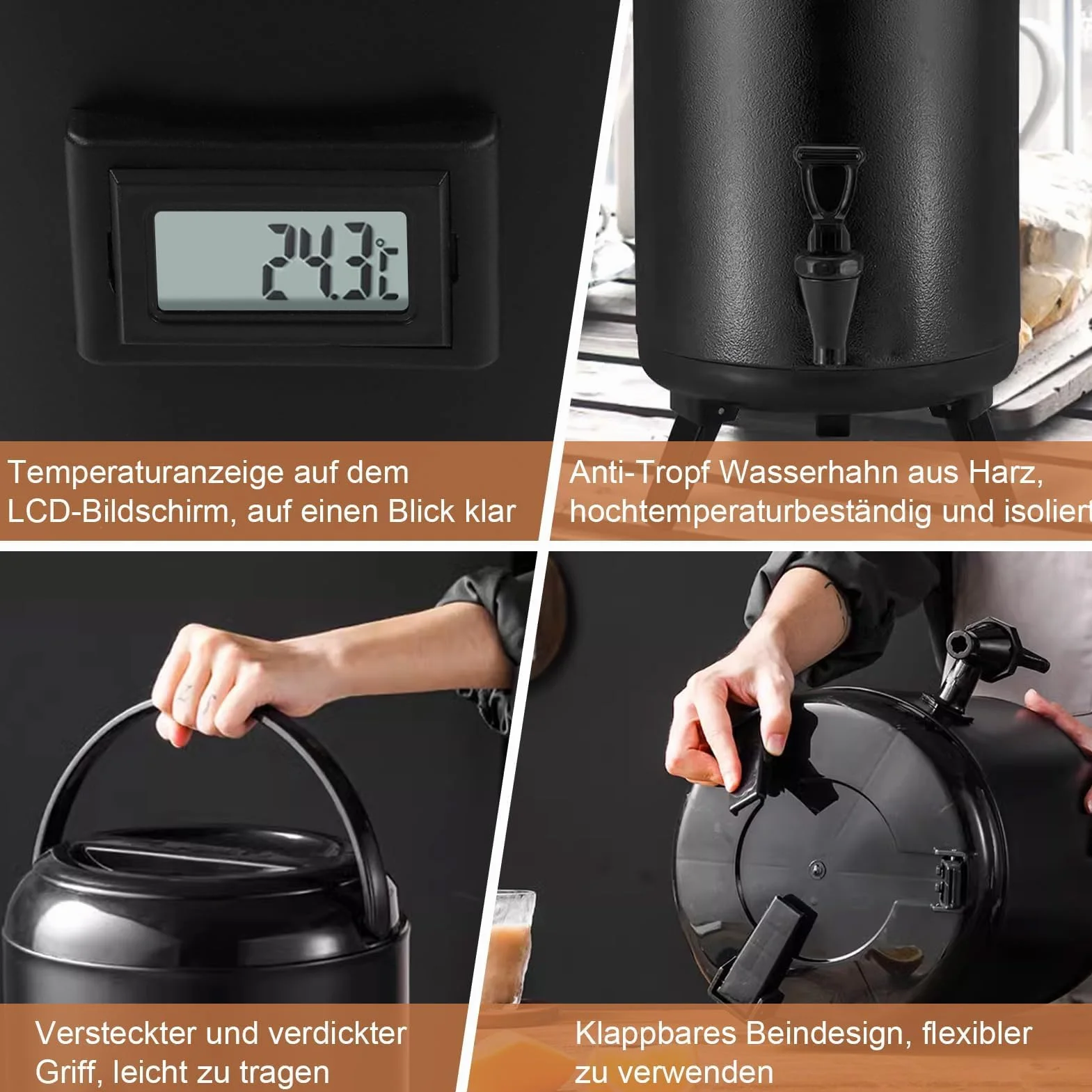 Dispensador de Bebidas Isotérmico de Acero Inoxidable 12 L, Dispensador Térmico Isotérmico con Indicador de Temperatura para café Caliente, té y Otras Bebidas Calientes para
