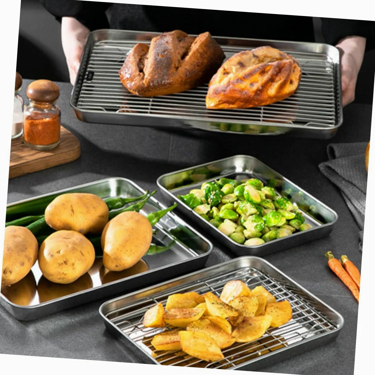 Gatuida 2juegos Bandejas Para Hornear Con Rejilla Para Enfriar Bandejas De Acero Inoxidable Para Hornear Pan Para Con Rejilla Para Cocinar El Horno