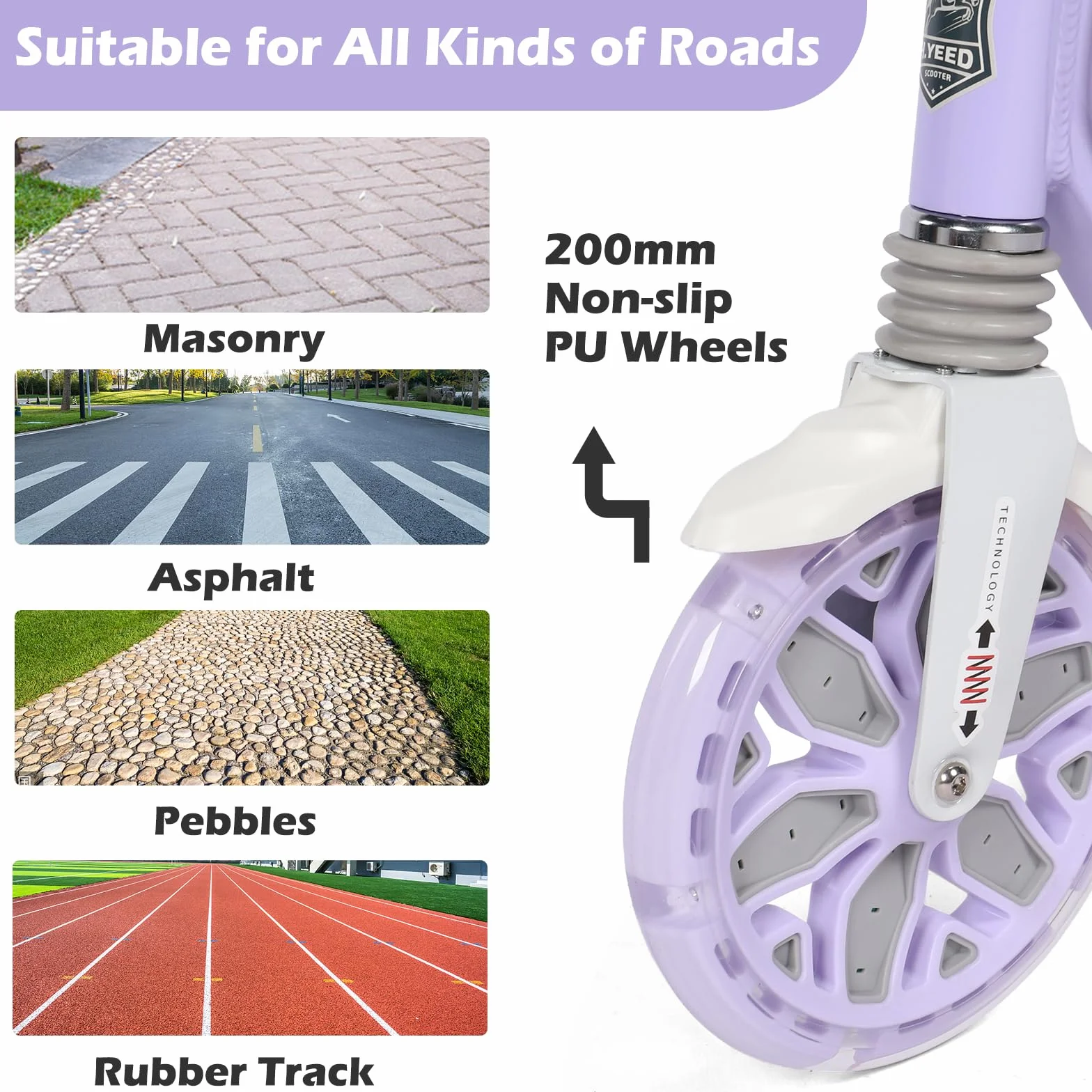 Patinete para niños adultos Ruedas Grandes 200 mm Frenos de Disco Doble absorción Impactos