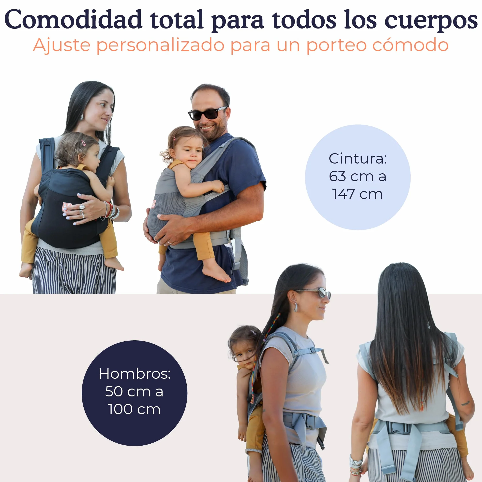 Beco Fly Ultralite Mochila Portabebés Compacta Plegable Ligera Porteo Frontal y Espalda Ergonómica M 7-20 kg Gris