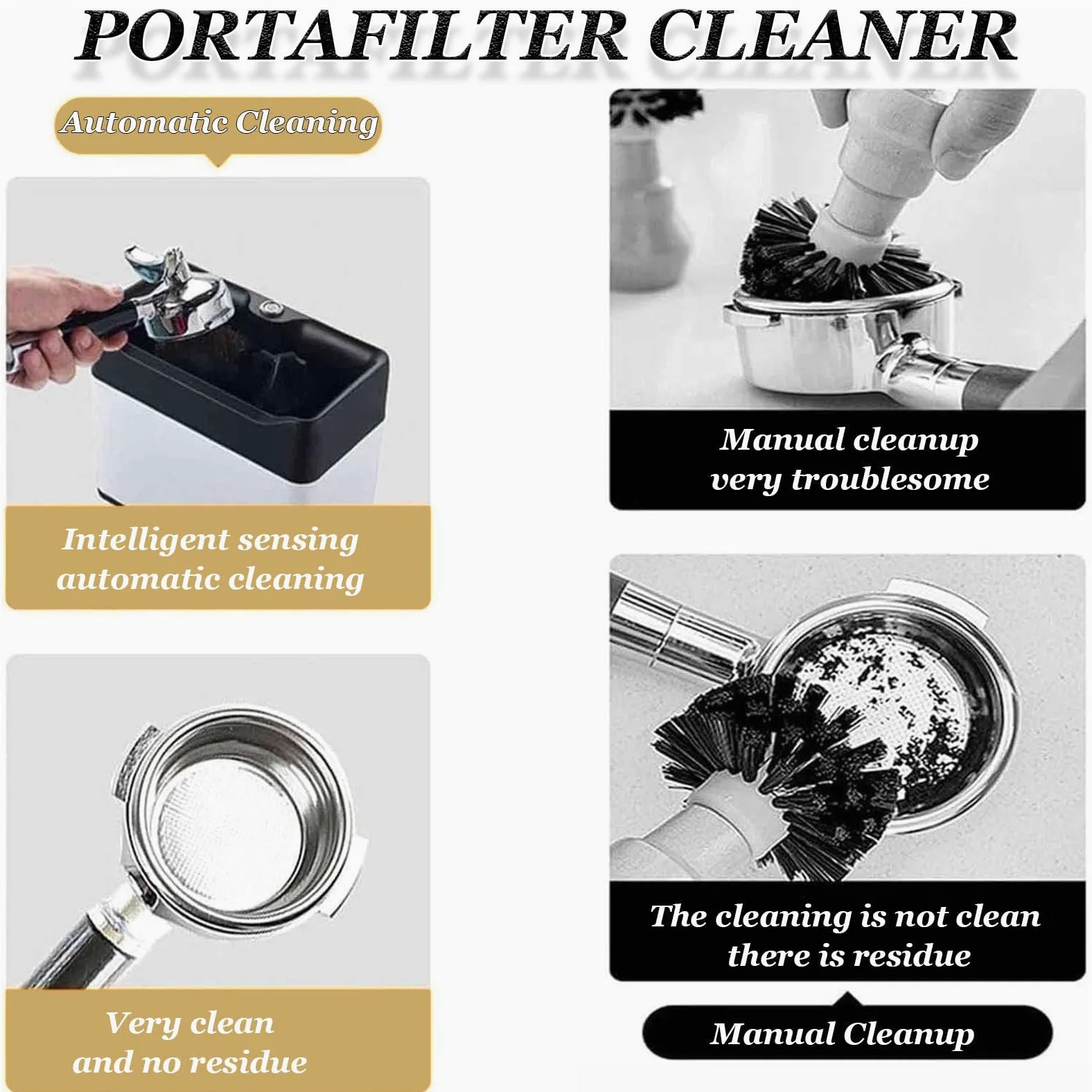 Limpiador de portafiltros eléctrico, máquina automática de Limpieza de portafiltros con 2 raspadores, diseñado para Adaptarse a portafiltros de Taza Individual y Doble de 58 mm Black
