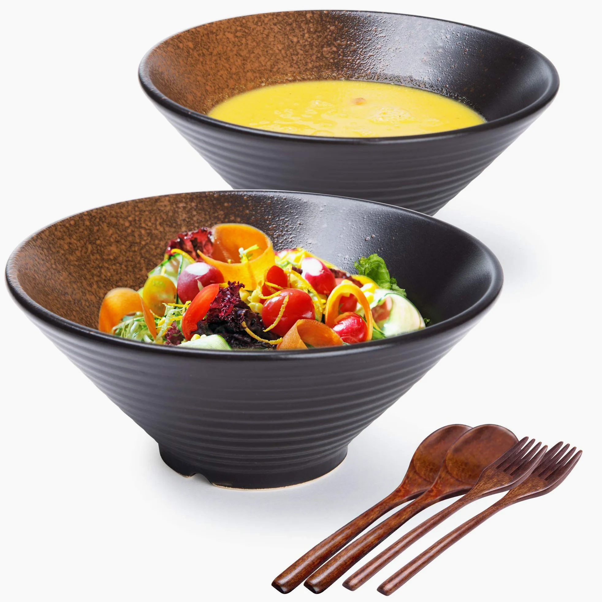 Genérico Juego de 6 tazones Grandes de Porcelana para Sopa Ramen de 2,700 ml con cucharas y Palillos, para Udon, Pasta, pho, soba, Cereales y ensaladas.