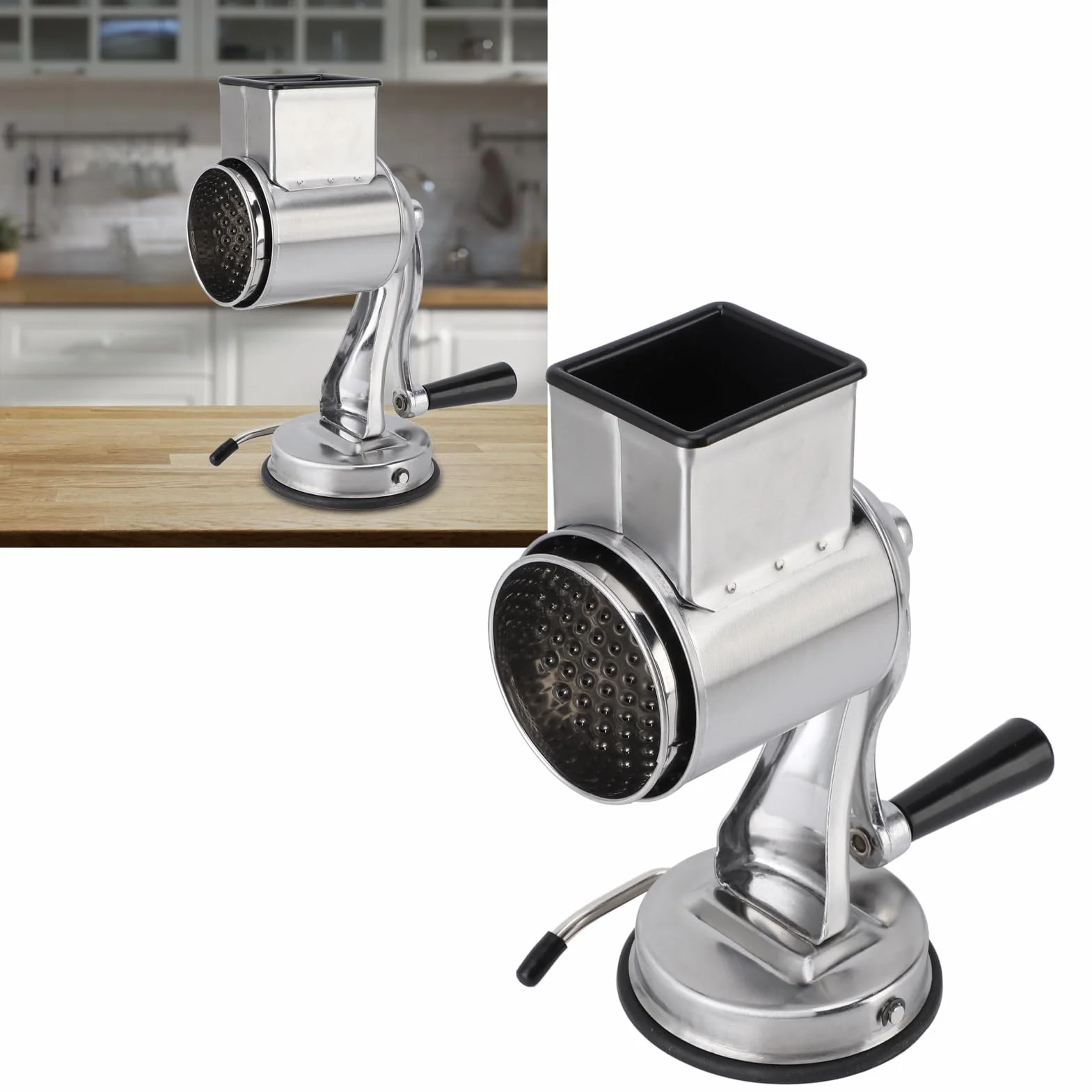 Rallador de Verduras Manual Duradero con Manivela y Ventosa para un Funcionamiento Estable en la Cocina del Hogar (marrón claro)