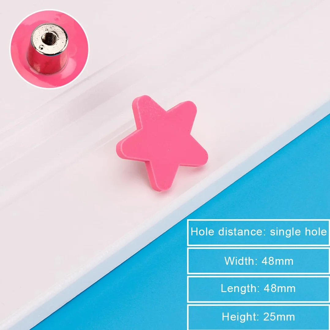 6 Pomo Infantil Estrella Acabado Lacado Medida,Tirador Estrella,Ideal para decoración Infantil (Rosa)