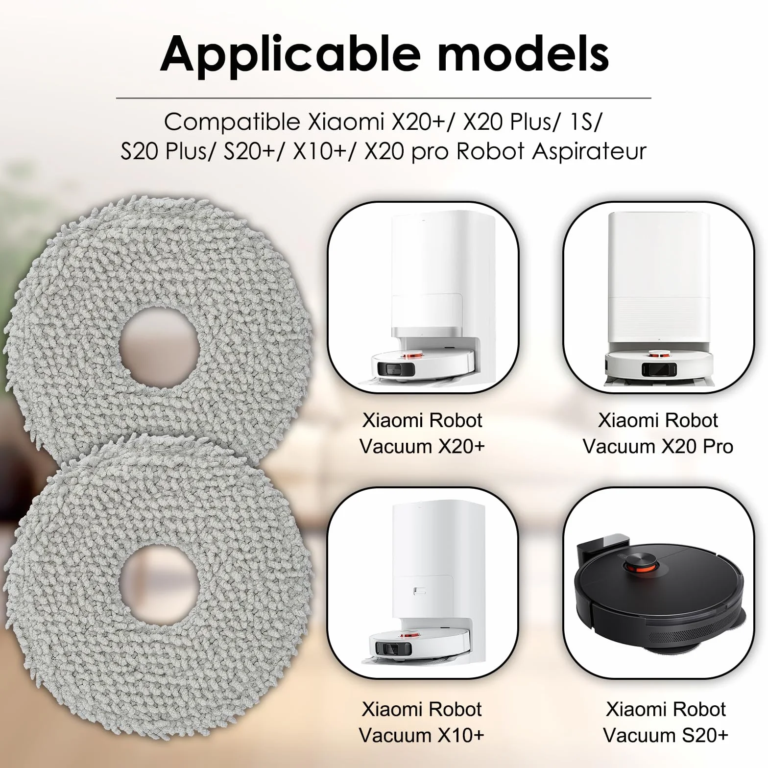 (4 piezas) X20+ Almohadillas de repuesto para aspiradora robot Xiaomi X20+/ X20 Plus/ 1S/ S20 plus/ S20+/ X10+/ X20 pro, paños de repuesto lavables, kit de accesorios para mopas