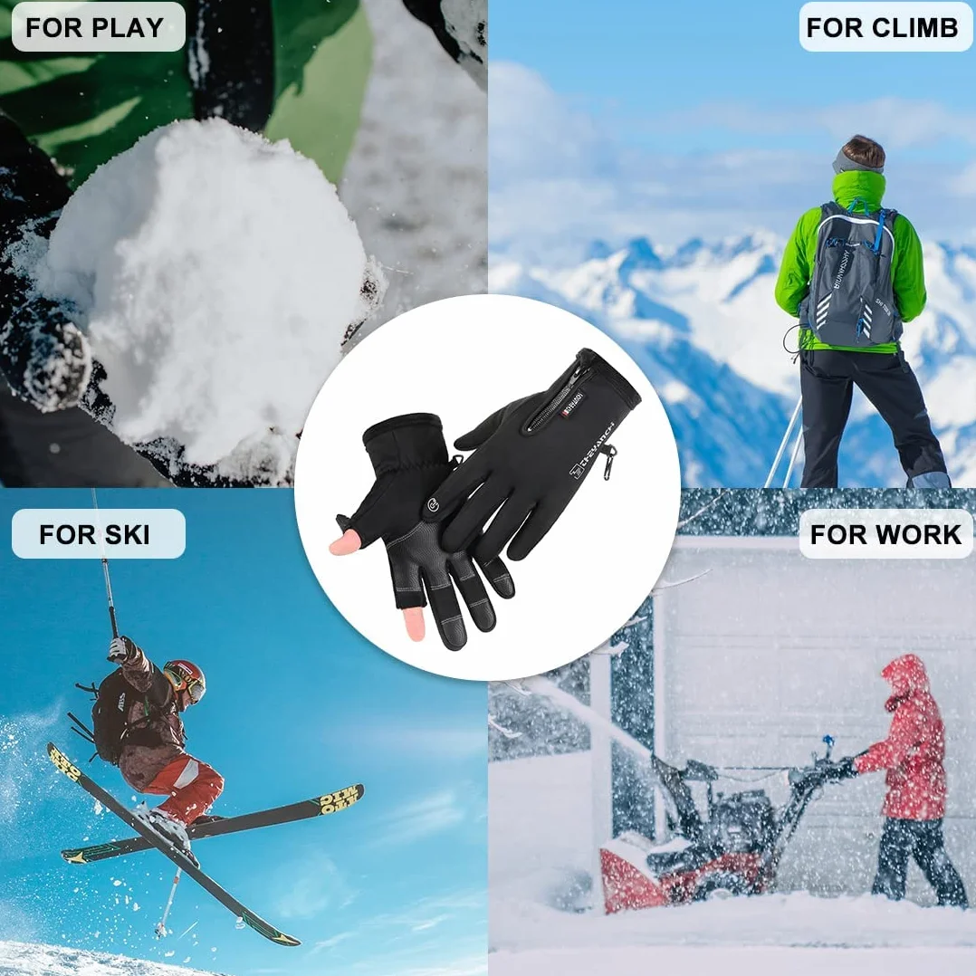 NewDoar Guantes de invierno 2 dedos cortados para pesca Pantalla táctil